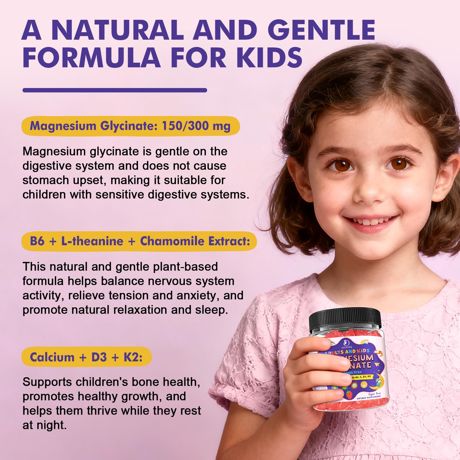 Magnesium Glycinate Gummies for Kids 4+ & Adults- Magnesium Glycinate 150/300 mg for Natural Sleep, Relaxation & Calm Support, Melatonin Free, Sugar Free Strawberry Flavor, 60 Ct LUCNVEM buy supplements canada