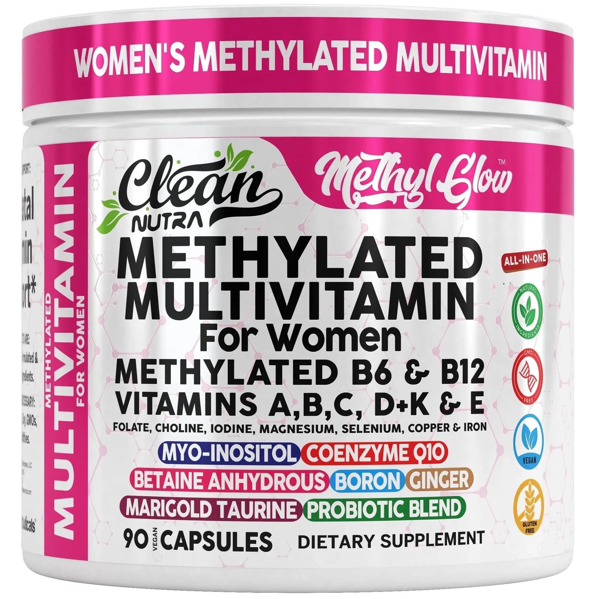 Methylated Multivitamin for Women Vitamins B6 Methyl B12 A B C D K E Folate Choline Omega 3 Thiamine Riboflavin Iron Clean Nutraceuticals buy supplements canada