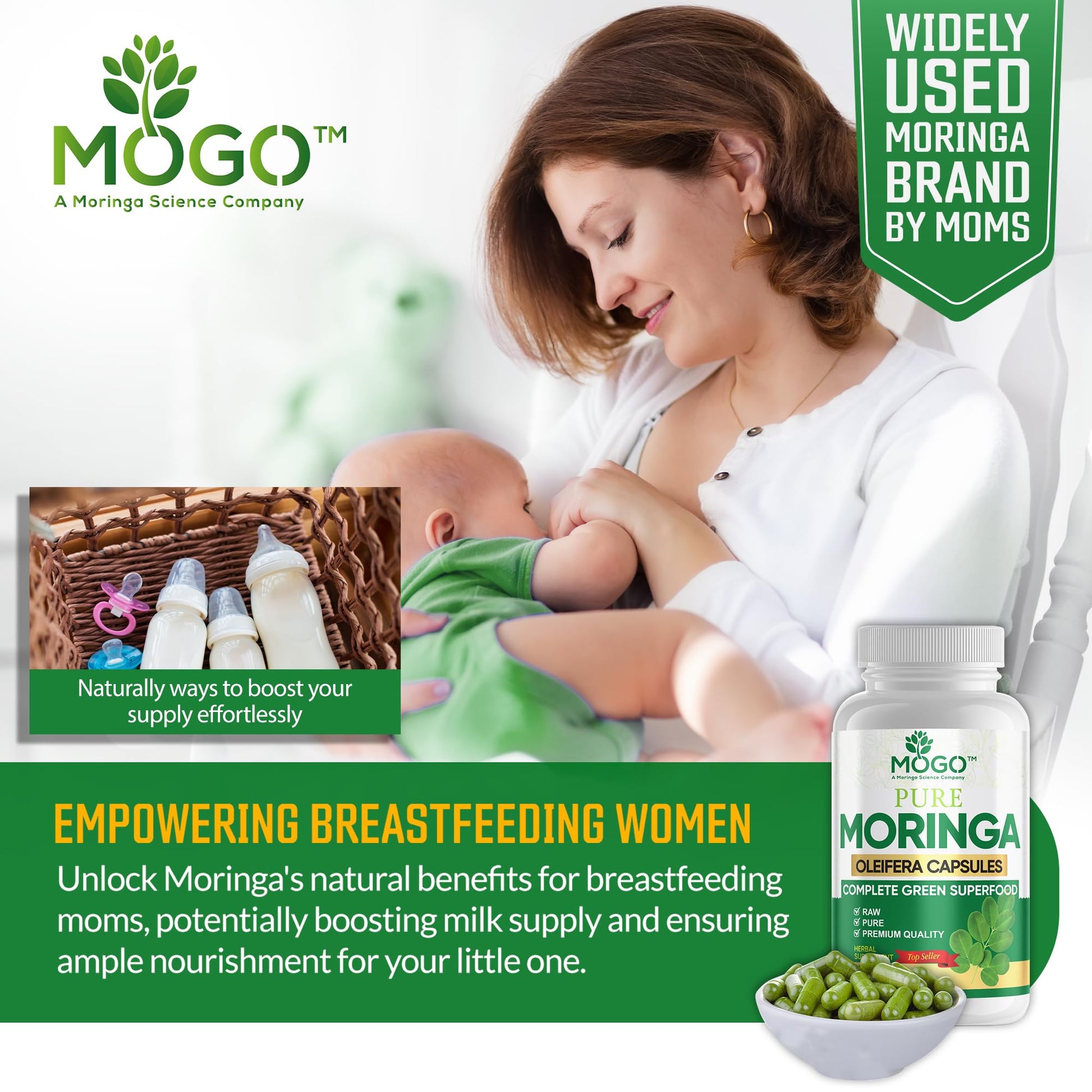 MOGO Moringa Capsules -180 Ct| Boost Energy, Immune, Gut, Joint Support | Made with Pure Organic Moringa Powder Organic Capsules | Made in USA MOGO buy supplements canada