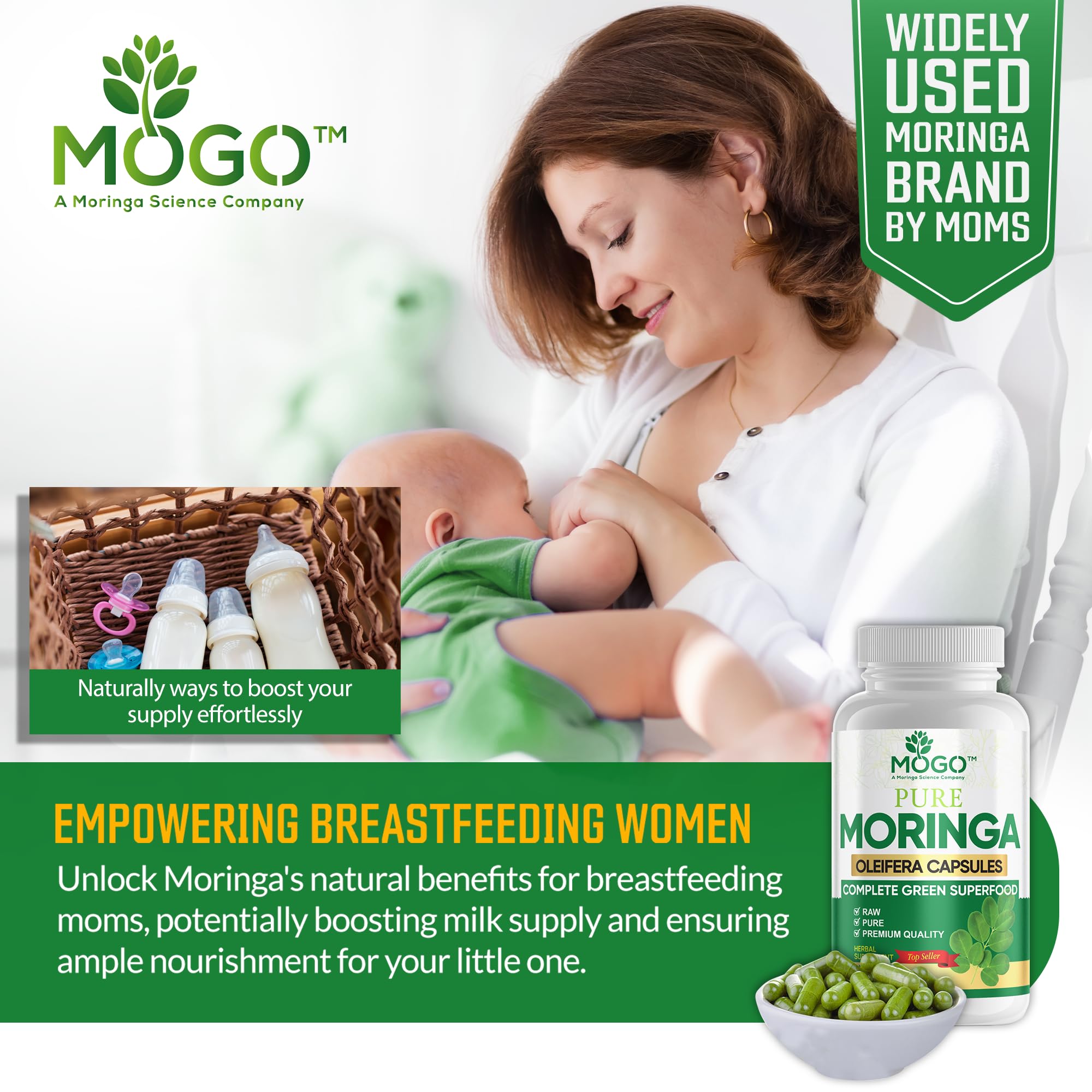 MOGO Moringa Capsules -180 Ct| Boost Energy, Immune, Gut, Joint Support | Made with Pure Organic Moringa Powder Organic Capsules | Made in USA MOGO buy supplements canada