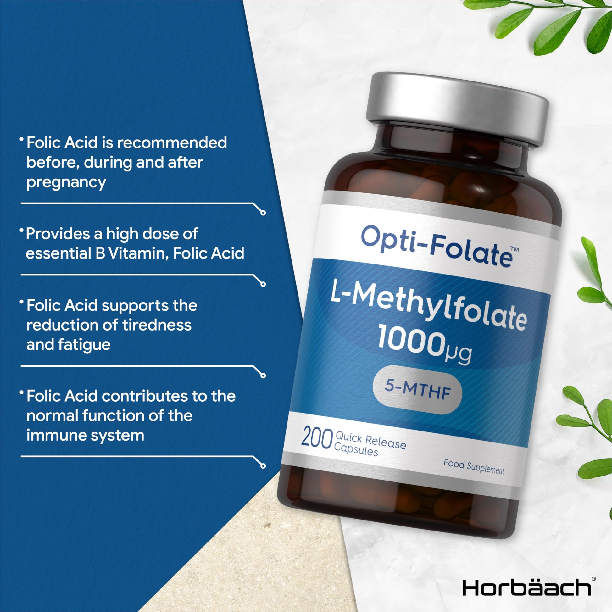 L-Methylfolate 1000ug | 200 Capsules | 5-MTHF Folate Supplement | Active Form Horbäach buy supplements canada