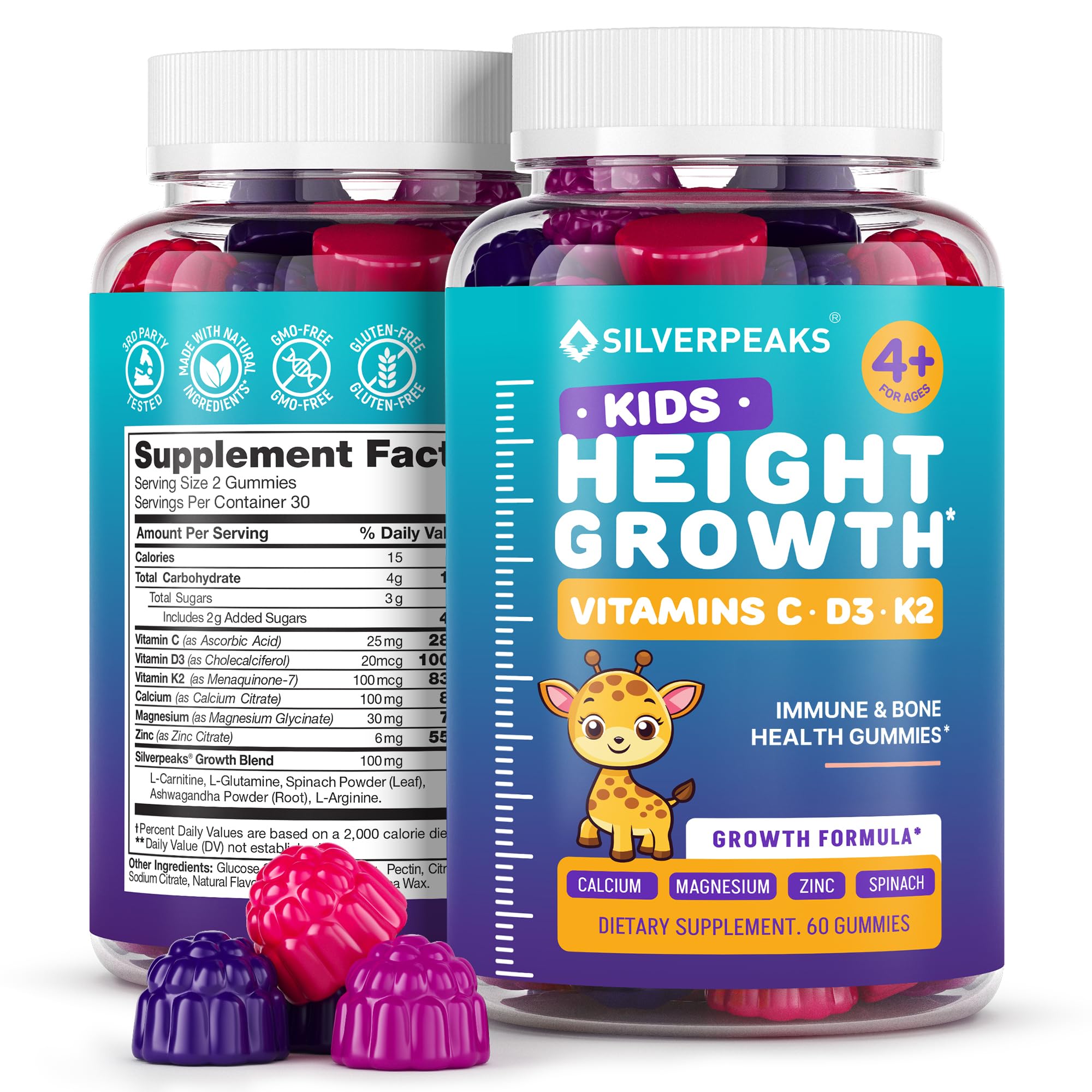Height Growth Gummies for Kids - Growth Vitamins for Teens, Height Increase Multivitamin for Boys & Girls with Calcium Vitamin D C K2 Magnesium Zinc, Natural Height Growth Maximizer Supplement, 60 PCS SILVERPEAKS buy supplements canada