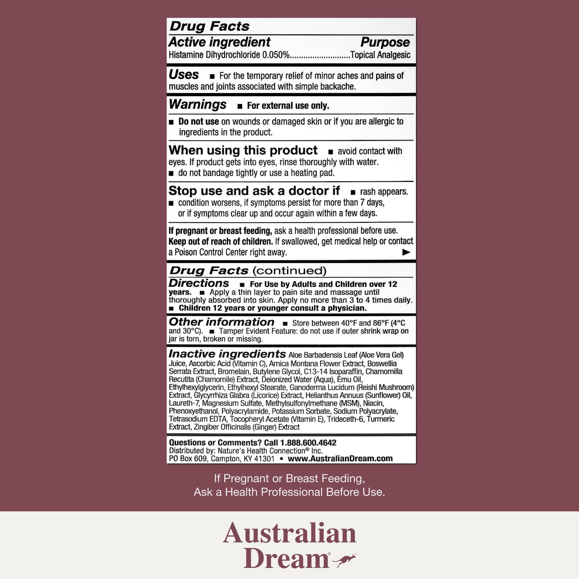 Australian Dream Back Pain Cream - Soothing, Non-Greasy Muscle Pain Relief Cream - Good for Neck, Back, Body, or Muscle Aches - 2 oz Jar Australian Dream buy supplements canada