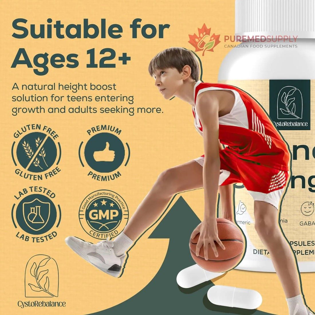 CystoRebalance 25-in 1 Bone Strength Supplement - for Natural Growth, Digestion and Stress - High Absorption - Calcium, Magnesium, Zinc, Ashwaganda and Multivitamins for Age 12+ | 60 Caps CystoRebalance buy supplements canada