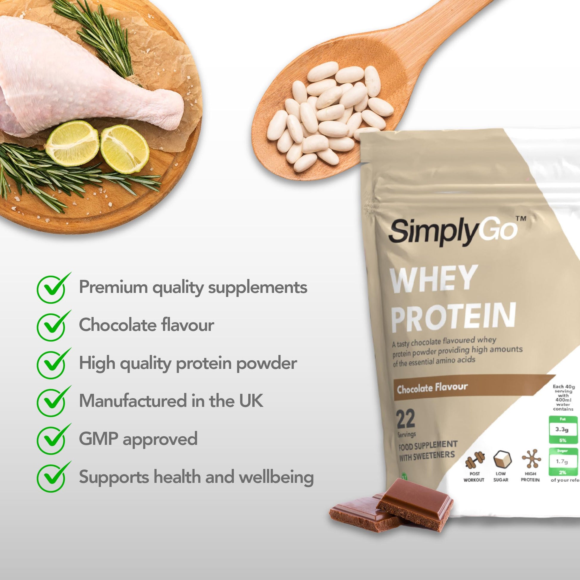 SimplyGo Whey Protein 900g Chocolate Flavour Simply Supplements buy supplements canada