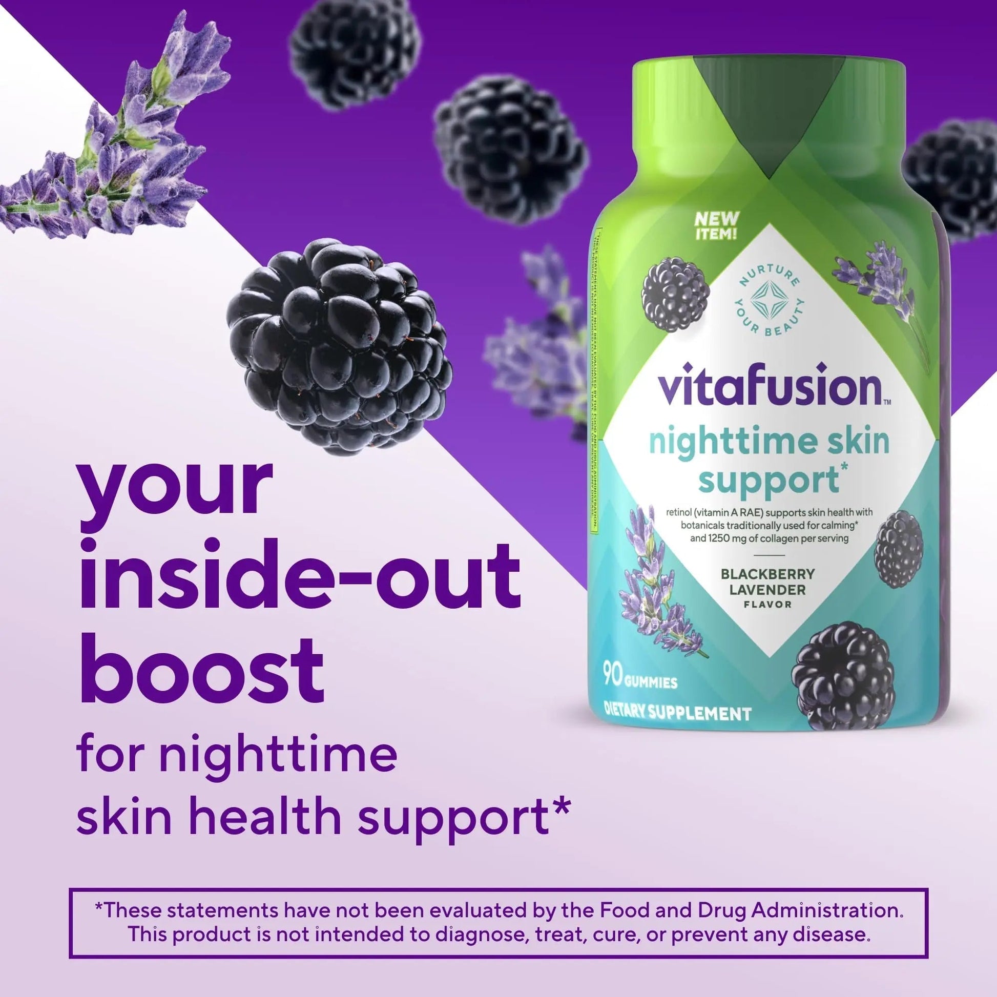 vitafusion Nighttime Skin Support (1), Beauty Supplement with Retinol (Vitamin A RAE), Collagen & Bedtime Botanicals Vitafusion buy supplements canada