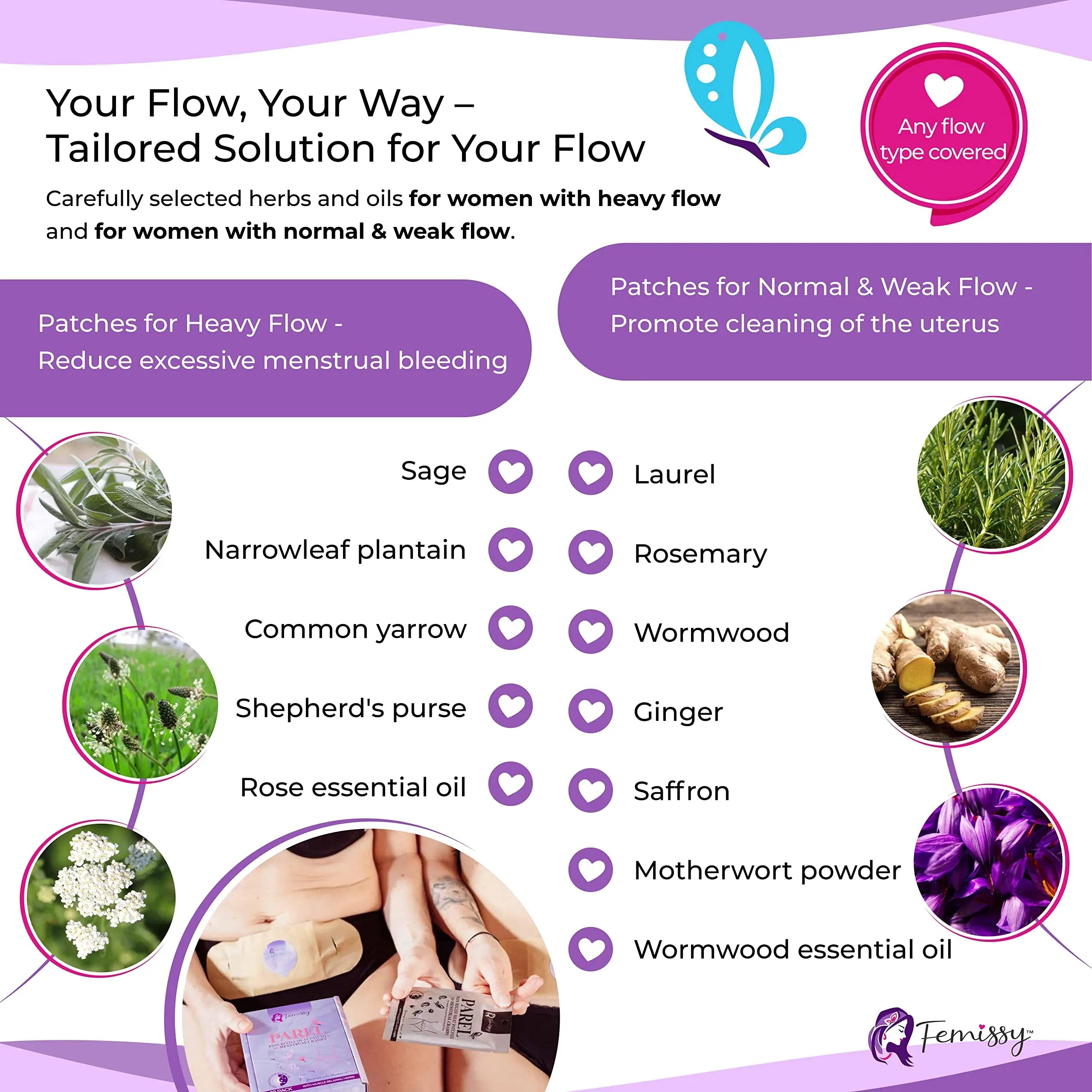 Heat Patches for Menstrual Cramps Based on Flow Strength, 10 Period Patches for Weak & Normal Flow & 1 Single Patch with Natural Herbs & Oils; Disposable Stick On Heating Pads Cramp-Free Period Femissy buy supplements canada