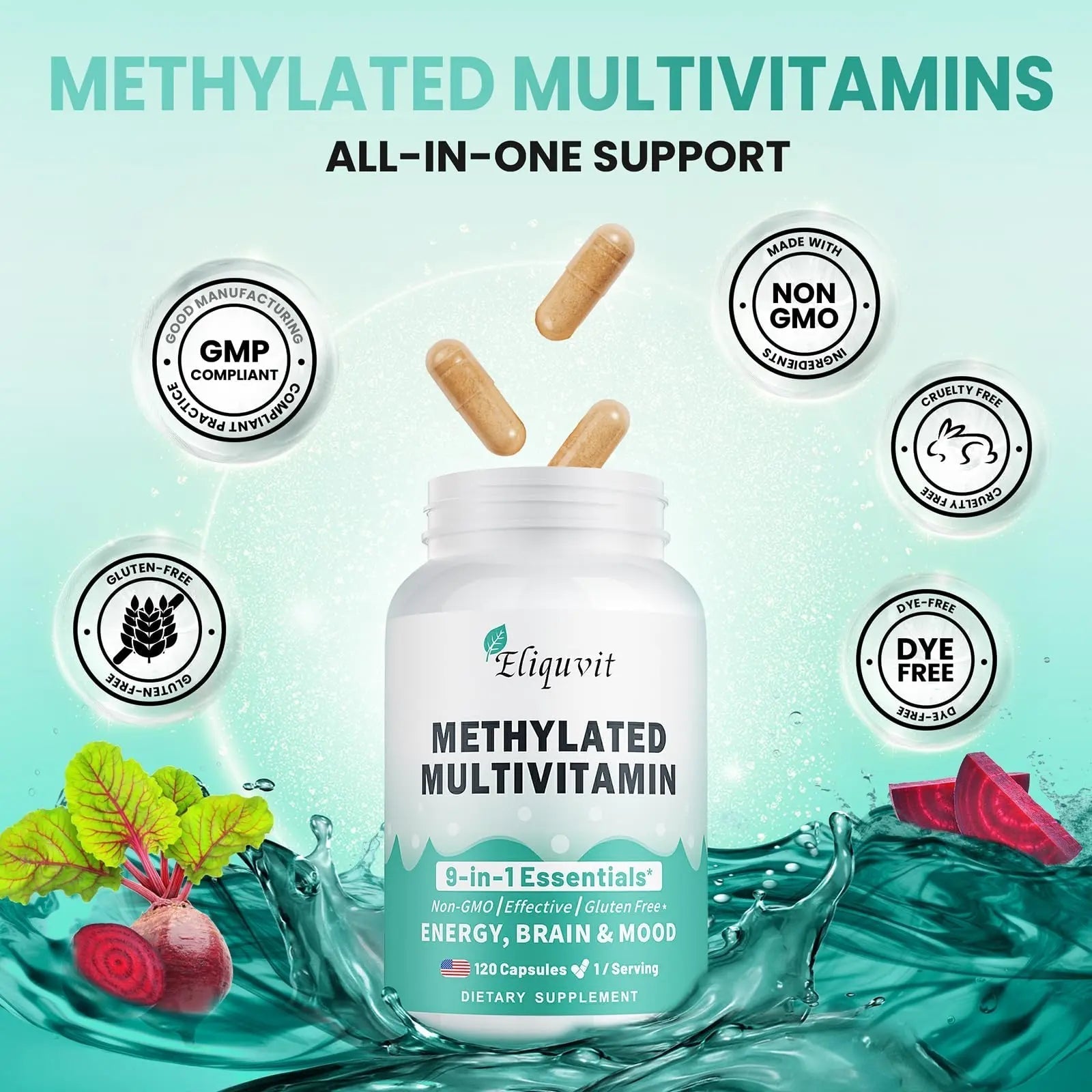 Eliquvit Methylated Multivitamin for Men & Women - Methylated B Complex with Methylfolate & B12-9-in-1 MTHFR Support + TMG - Vegan Multivitamin Eliquvit buy supplements canada