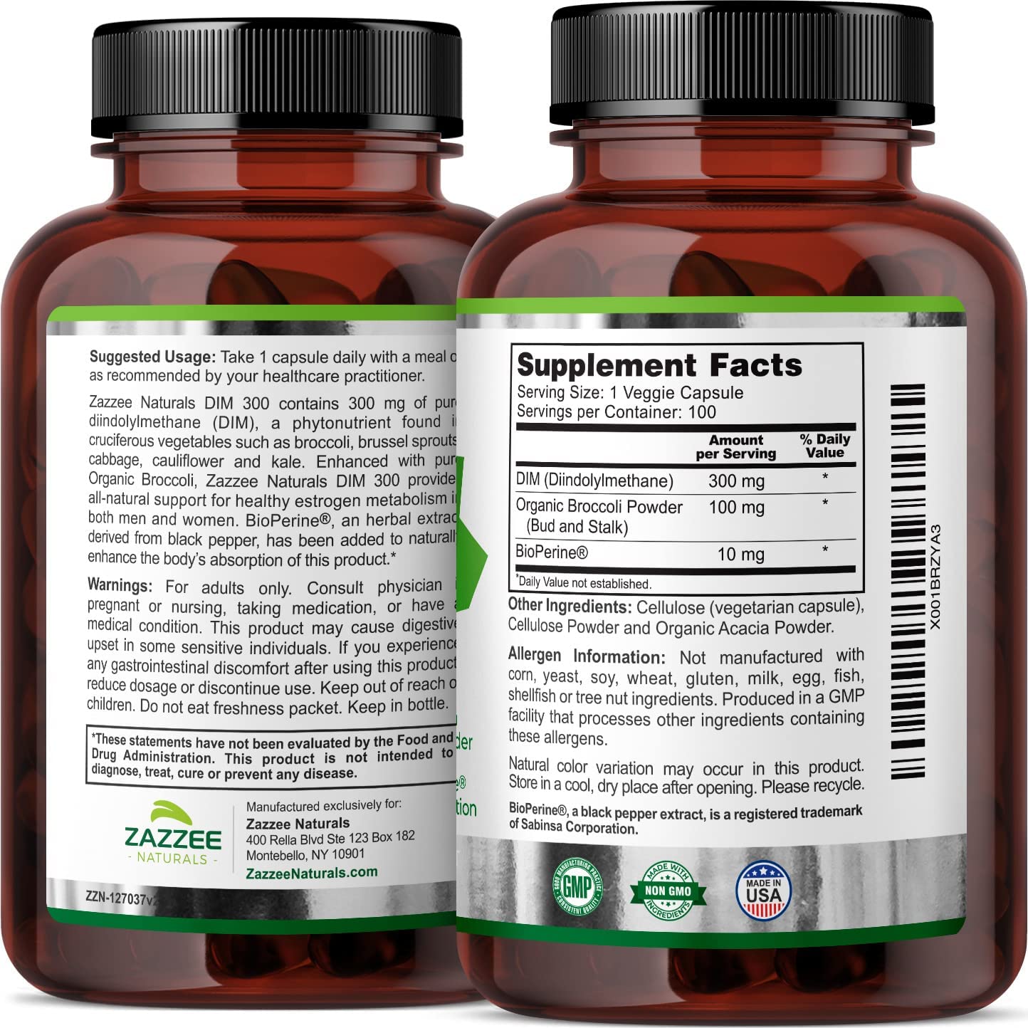Zazzee Extra Strength DIM 300, 10 mg BioPerine and 300 mg DIM per Capsule, 100 Vegan Zazzee buy supplements canada