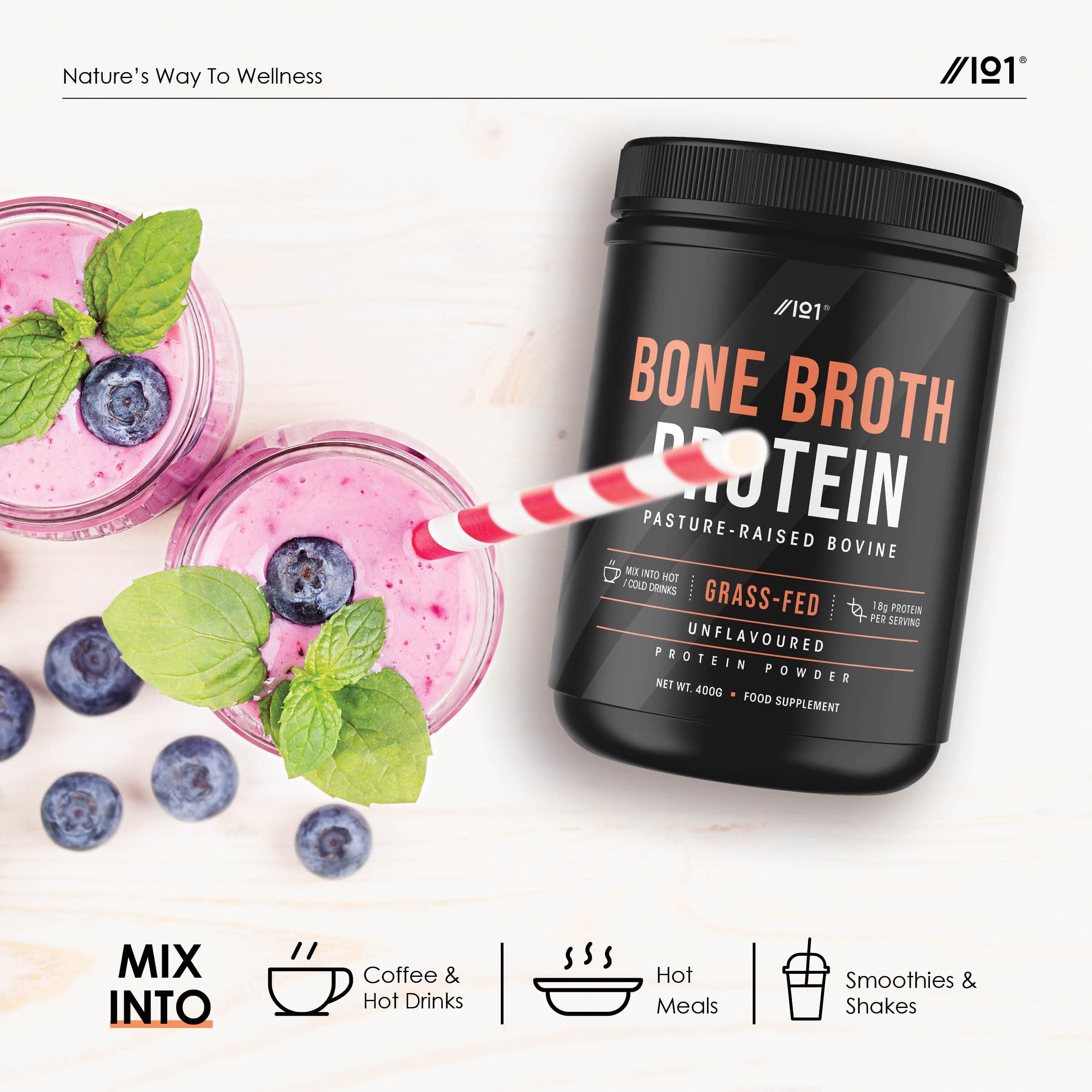 Bone Broth Beef Protein Powder - 400g - Unflavoured - 100% Grass-Fed & Pasture Raised Beef ALPHA01 buy supplements canada
