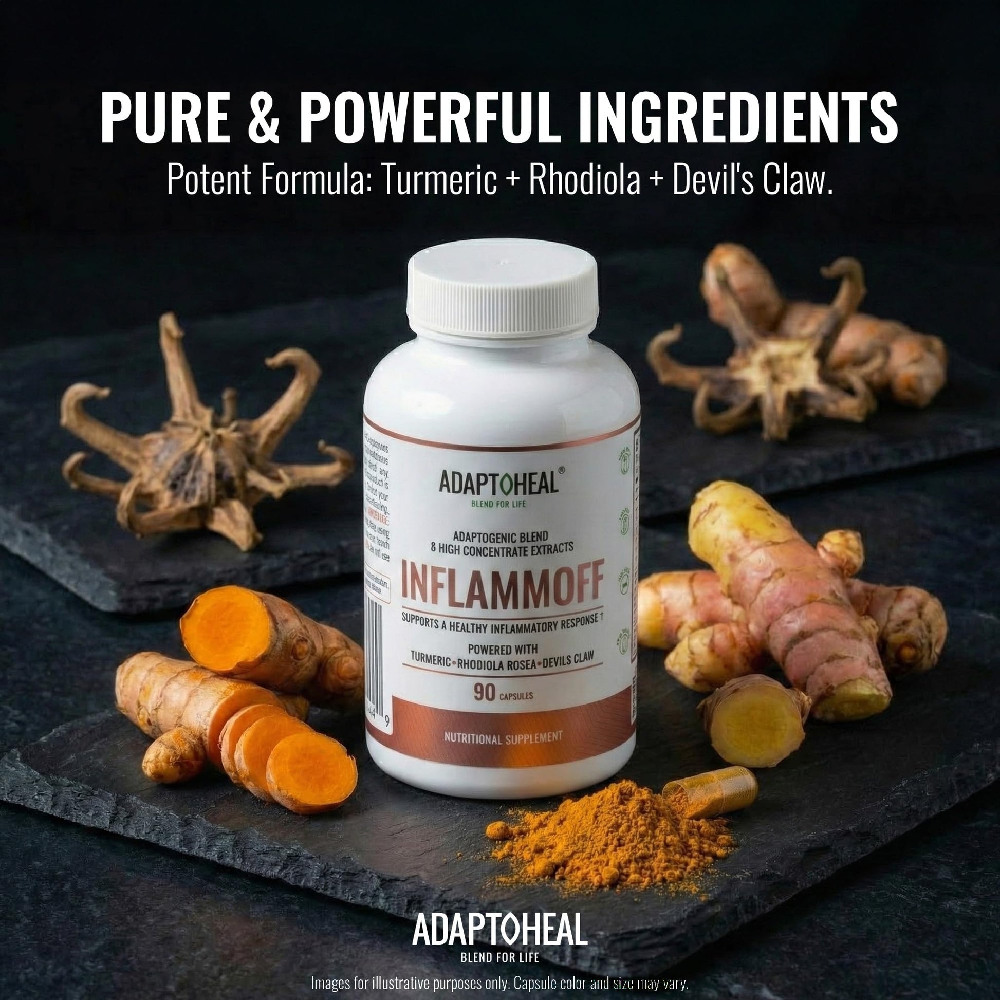 ADAPTOHEAL Inflammoff - Adaptogenic Supplement Designed to Support Joint, Muscle and Tissue Inflammation Naturally, 8 Highly Concentrated extracts with Turmeric and Rhodiola rosea (90 Capsules) ADAPTOHEAL buy supplements canada