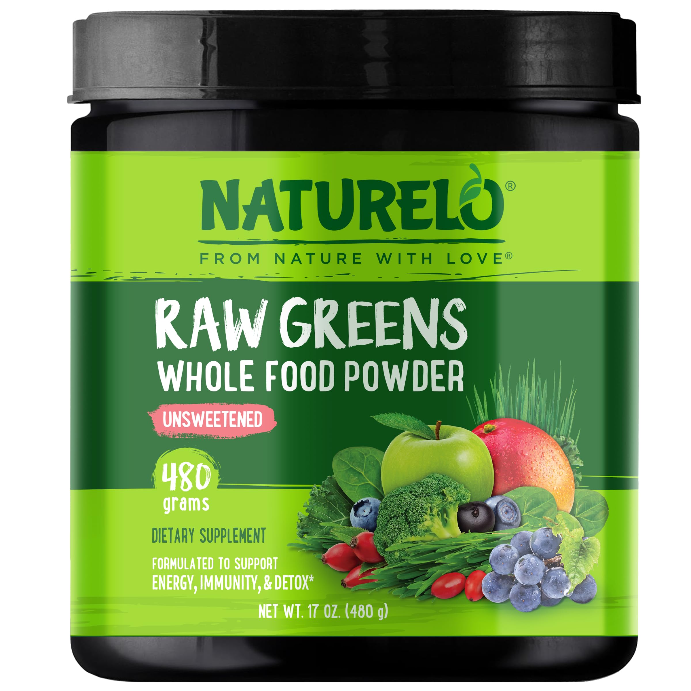 NATURELO Raw Greens Superfood Powder - Unsweetened - Boost Energy, Detox, Enhance Health - Organic Spirulina - Wheat Grass - Whole Food Nutrition from Fruits NATURELO buy supplements canada