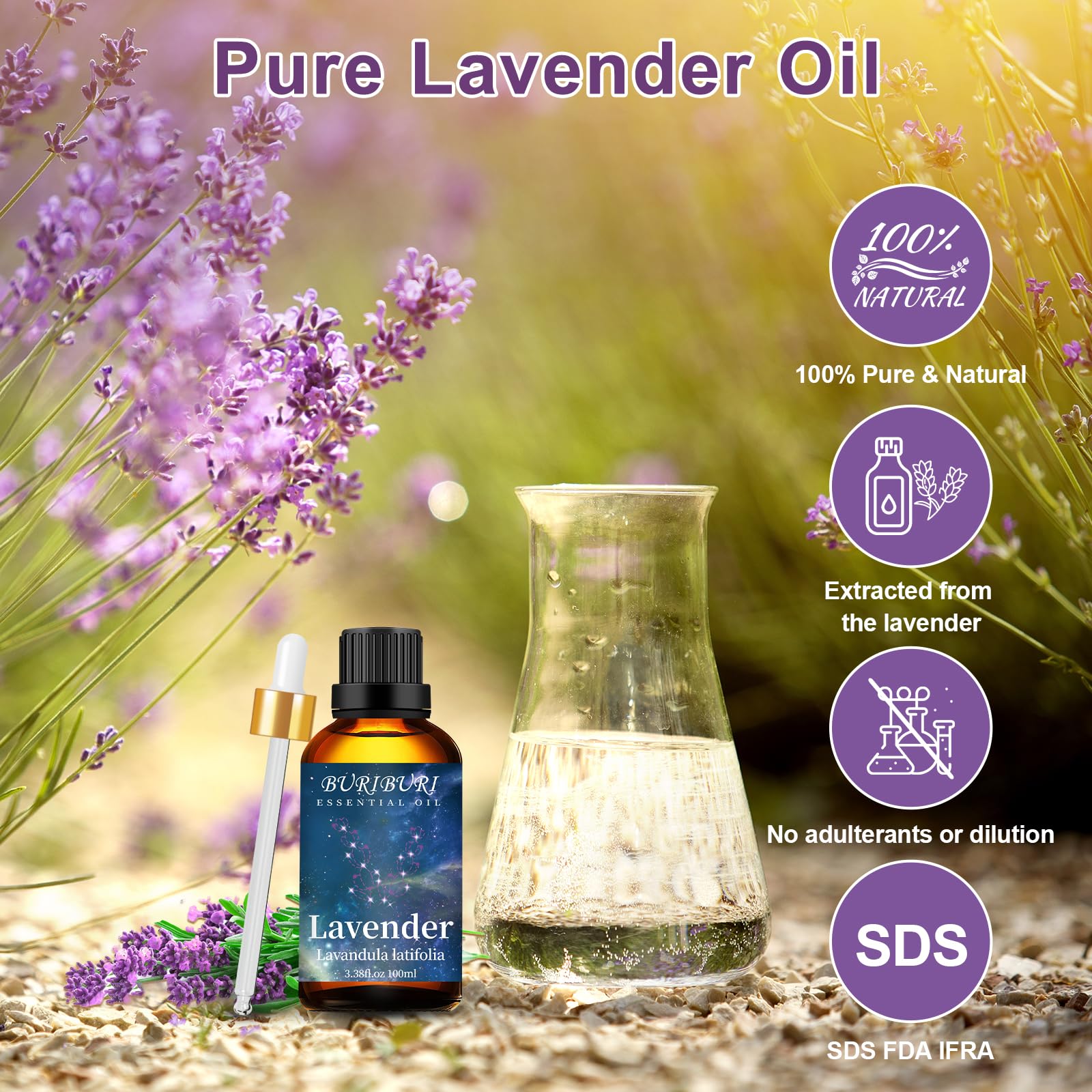 BURIBURI Lavender Essential Oil 100ML, 100% Pure Undiluted, Natural, Organic Aromatherapy Oil Lavender Oils BURIBURI buy supplements canada