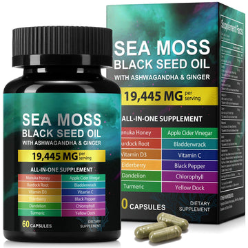 Sea Moss Black Seed Oil Ashwagandha Ginger, Sea Moss Capsule Supplement with Turmeric Burdock Root Bladderwrack Vitamin C Vitamin D3 Enhanced Immunity HUYEHF buy supplements canada
