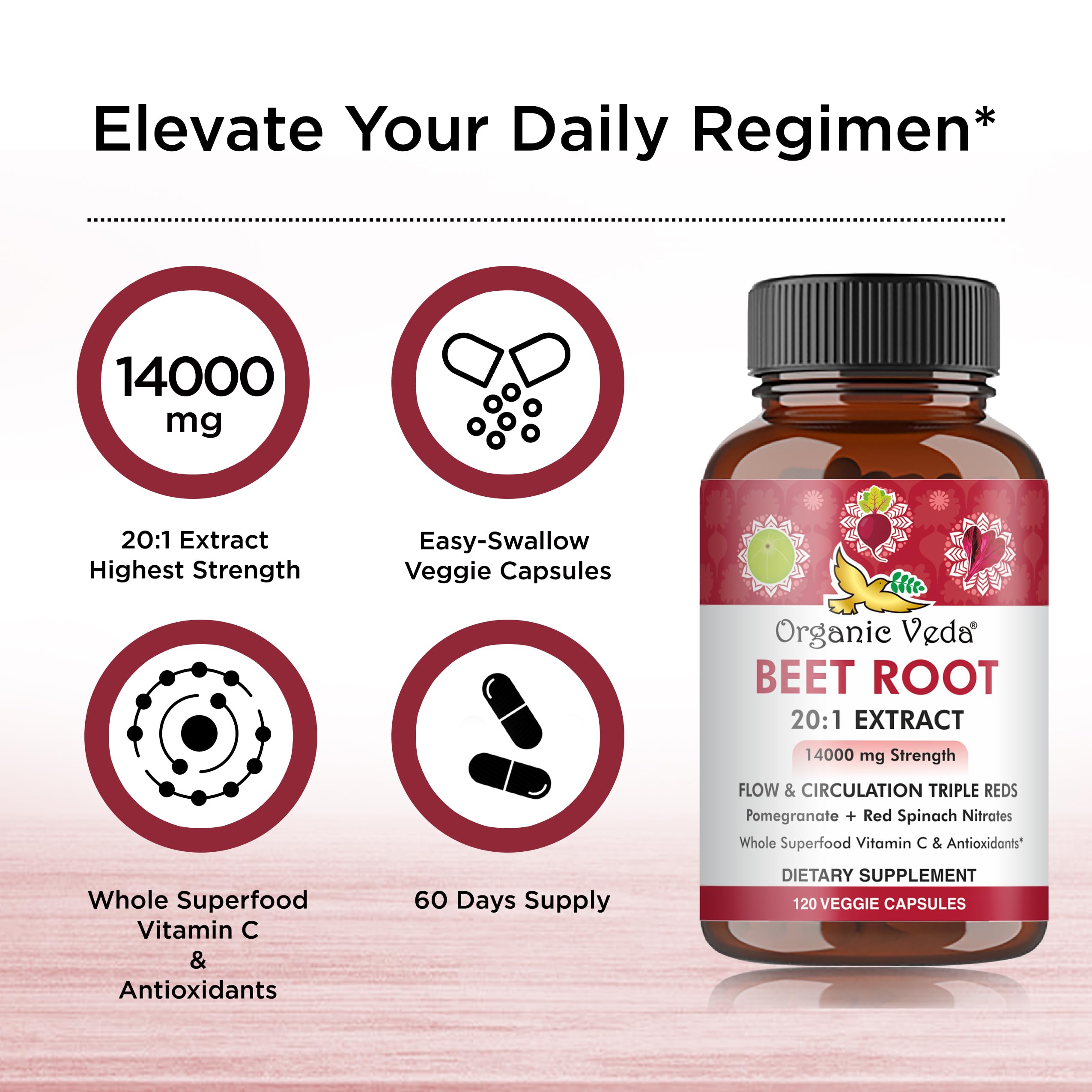 Organic Veda Beet Root Capsules - Triple Reds Nitric Oxide Beets Supplements - Concentrated Organic Veda buy supplements canada