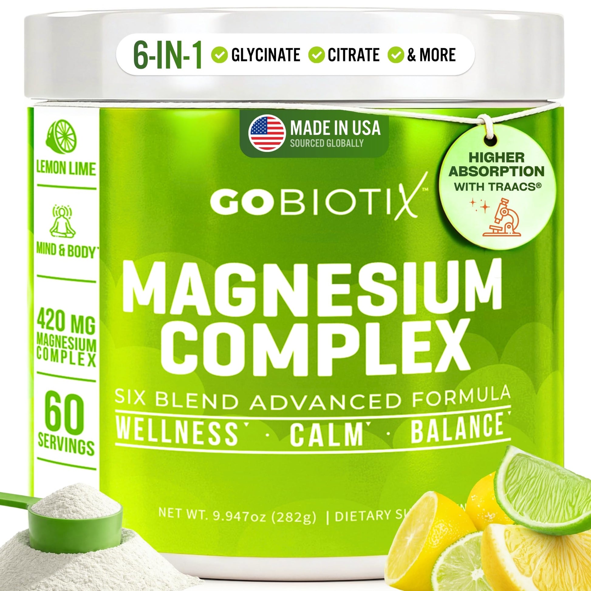 GoBiotix Magnesium Glycinate Powder – Cortisol Supplements for Women and Men – High Absorption Magnesium Complex Calm Supplement with Citrate, Malate – Sugar Free – 420 mg, 60 Servings - Lemon Lime GOBIOTIX buy supplements canada