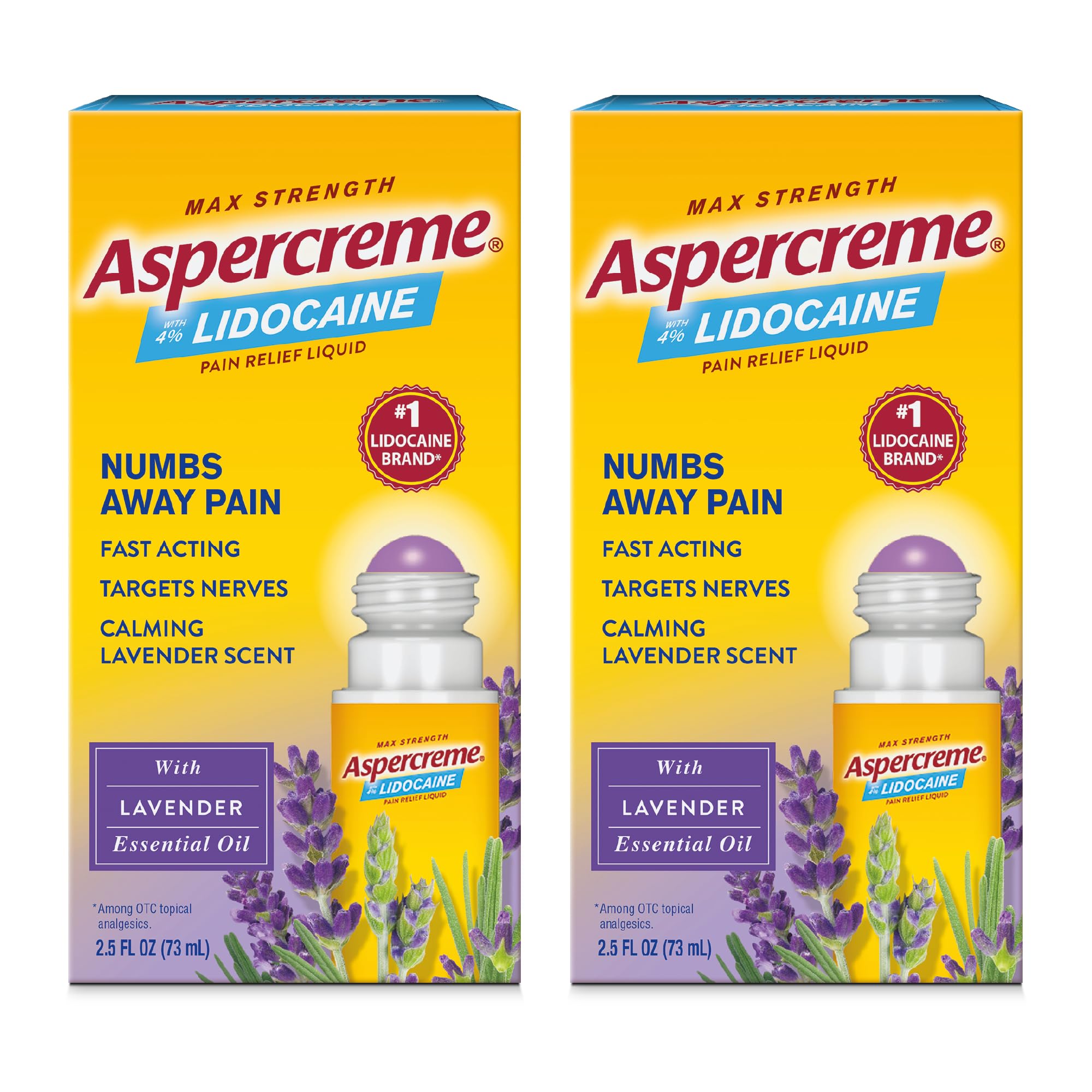Aspercreme Essential Oils Lidocaine Pain Relief with No-Mess Roll-On Applicator, Max-Strength Lidocaine Numbs Away Nerve Pain, Moisturizing Aloe Hydrates Skin, Lavender, 2.5 Oz., 2pk Aspercreme buy supplements canada