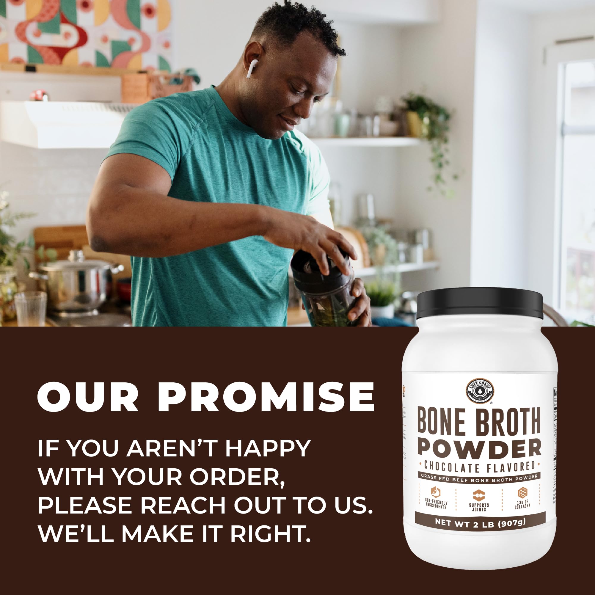 Chocolate Bone Broth Protein Powder - 100% Grass Fed Beef Bone Broth with 16g Protein & 13g Collagen per Serving - Great for Shakes & Hot Chocolate - Keto Friendly Low Carb Left Coast Performance buy supplements canada