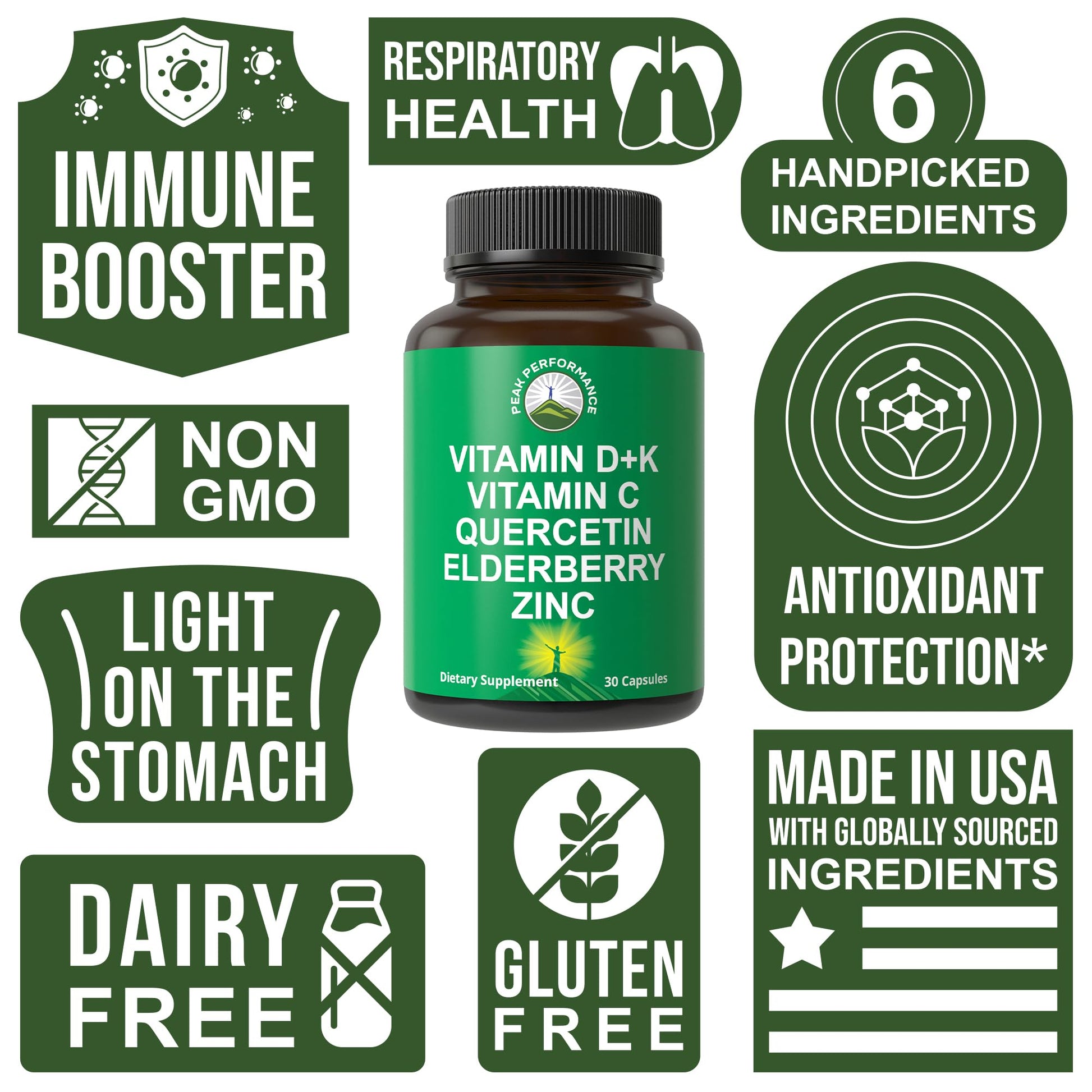 Immune Support Supplement with 6 Top Ingredients. Vitamin D3 K2 + Vitamin C + Elderberry + Zinc + Quercetin. Includes 5000 IU Vitamin D. Immunity Capsules. Supplements for Women and Men Peak Performance buy supplements canada