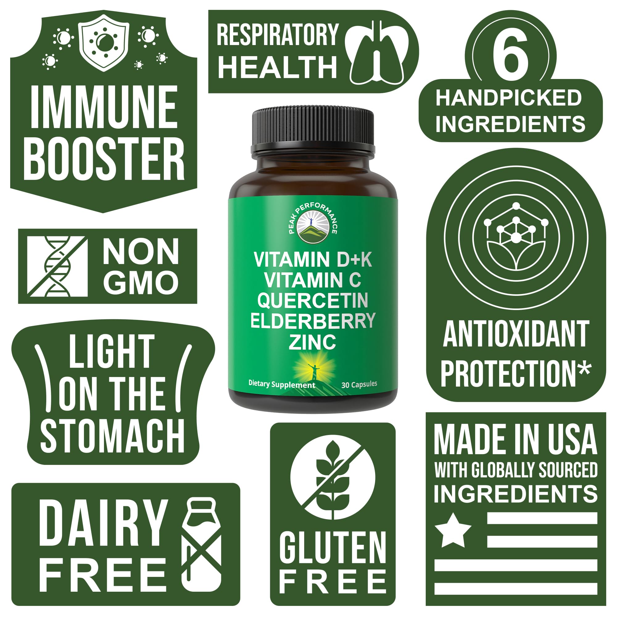 Immune Support Supplement with 6 Top Ingredients. Vitamin D3 K2 + Vitamin C + Elderberry + Zinc + Quercetin. Includes 5000 IU Vitamin D. Immunity Capsules. Supplements for Women and Men Peak Performance buy supplements canada