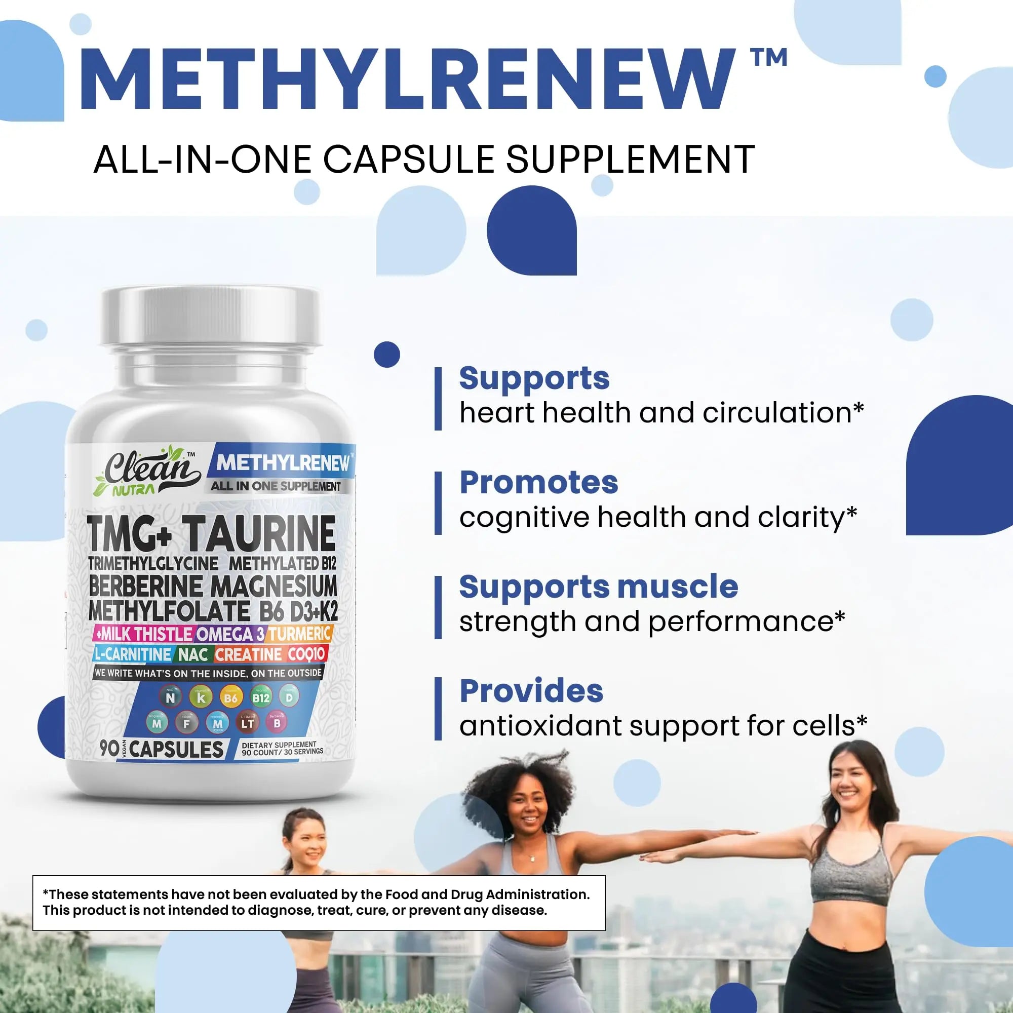 Clean Nutra TMG Supplements 1000mg | Methylated Multivitamin for Women Men | Taurine B6 Vitamins B12 D3 K2 Trimethylglycine Magnesium Clean Nutraceuticals buy supplements canada