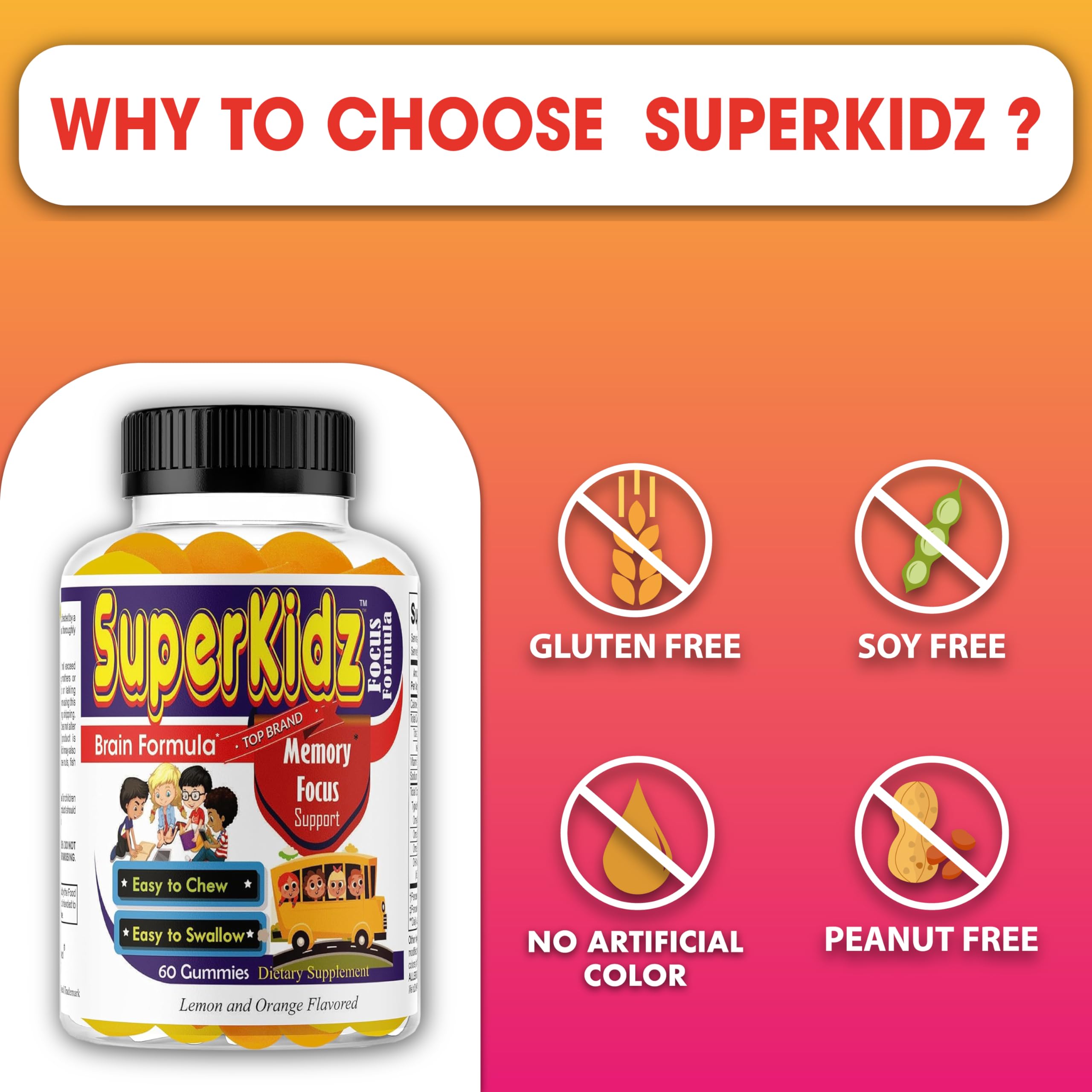 Superkids Focus Gummies for Kids, Omega 3 Gummy Kids Focus and Attention Supplements, Teen Brain Focus Vitamins, Non-GMO Gummy Vitamins, Tasty Lemon & Orange, 60 Count Celebrity LifeStyle Product buy supplements canada