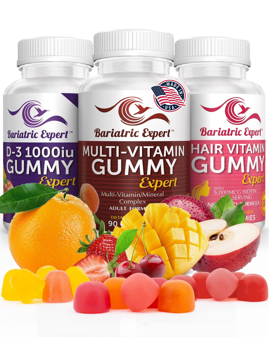 Bariatric Multivitamin 3 Pack, Multivitamin Gummy 90 Chews. - D3 Gummies 90 Chew - Hair Vitamin Gummy 60 Chews. Bariatric Food Expert buy supplements canada
