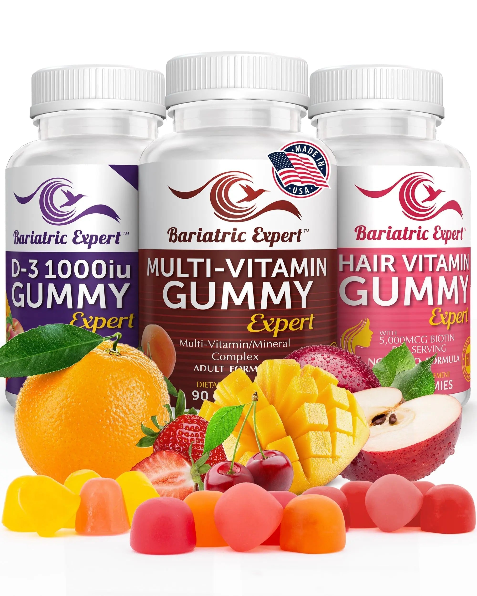 Bariatric Multivitamin 3 Pack, Multivitamin Gummy 90 Chews. - D3 Gummies 90 Chew - Hair Vitamin Gummy 60 Chews. Bariatric Food Expert buy supplements canada