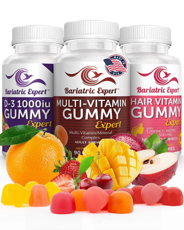 Bariatric Multivitamin 3 Pack, Multivitamin Gummy 90 Chews. - D3 Gummies 90 Chew - Hair Vitamin Gummy 60 Chews. Bariatric Food Expert buy supplements canada