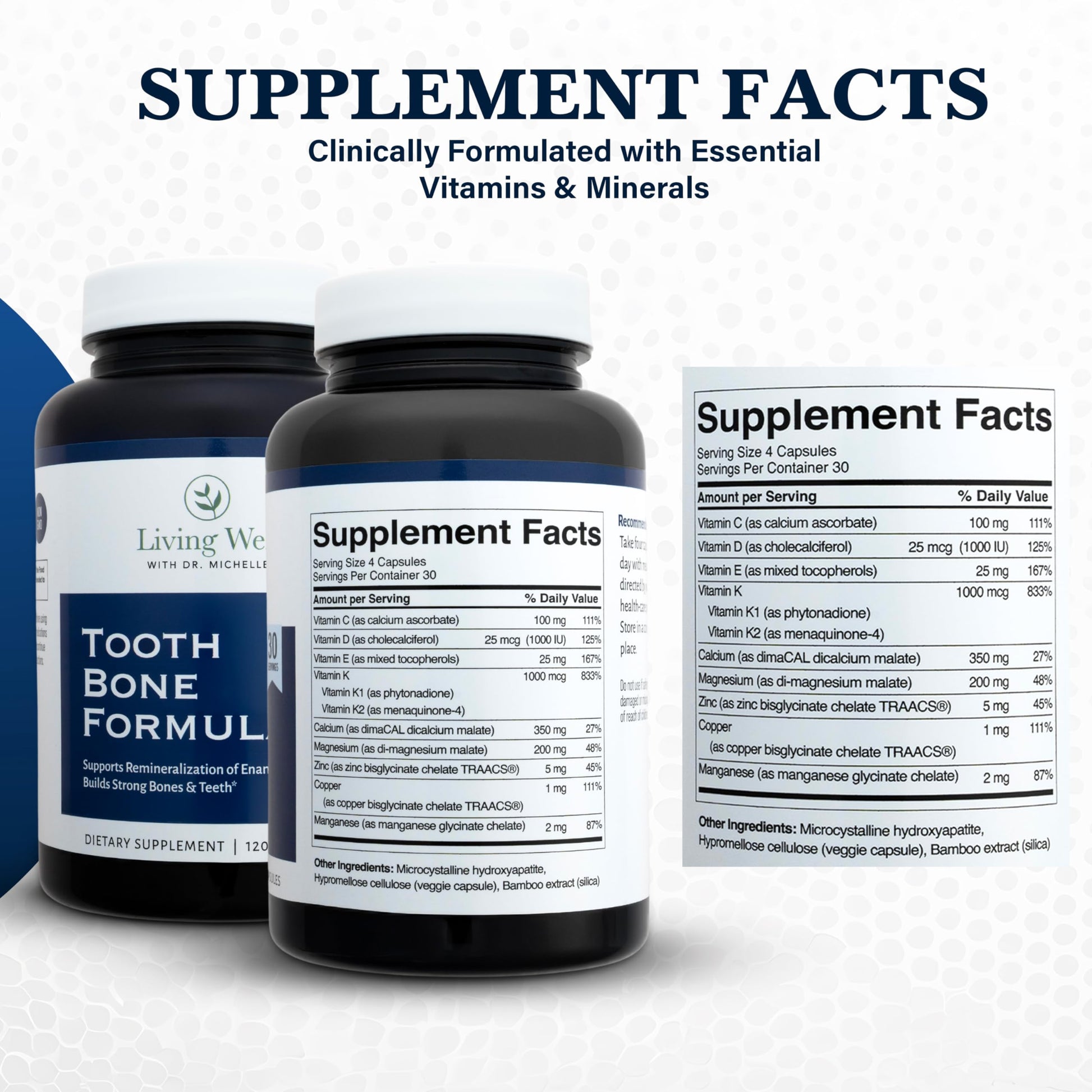 Living Well with Dr. Michelle Tooth & Bone Formula - Supplement with Calcium for Bone Strength & Tooth Enamel Support, D3 + K2, 120 Capsules, Non-GMO, Gluten-Free Living Well with Dr. Michelle buy supplements canada