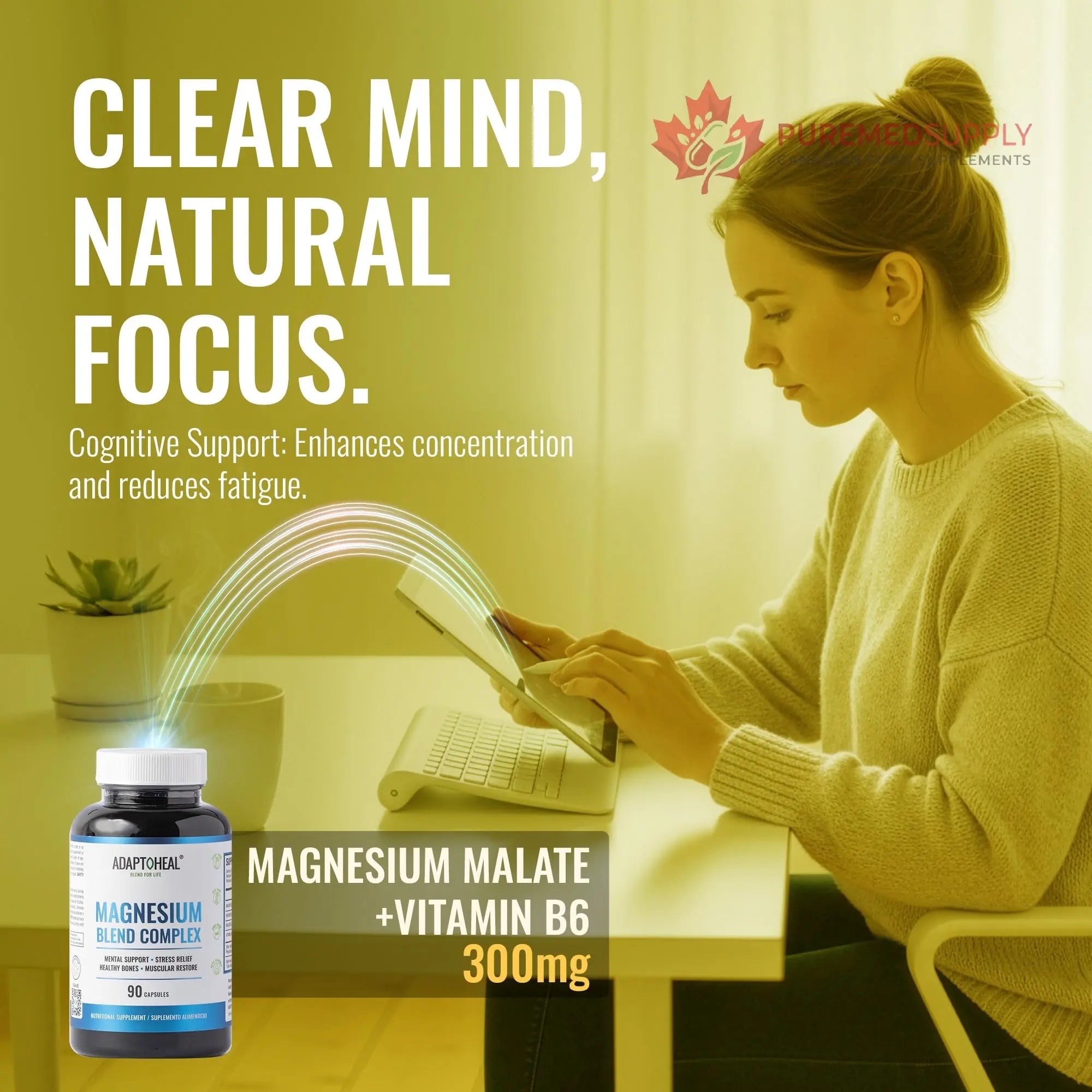 ADAPTOHEAL Magnesium Complex – Glycinate, Malate & Citrate with Vitamin B6, Sleep Support, Stress Relief, Muscle Relaxation, Nervous System Support – 90 Capsules ADAPTOHEAL buy supplements canada