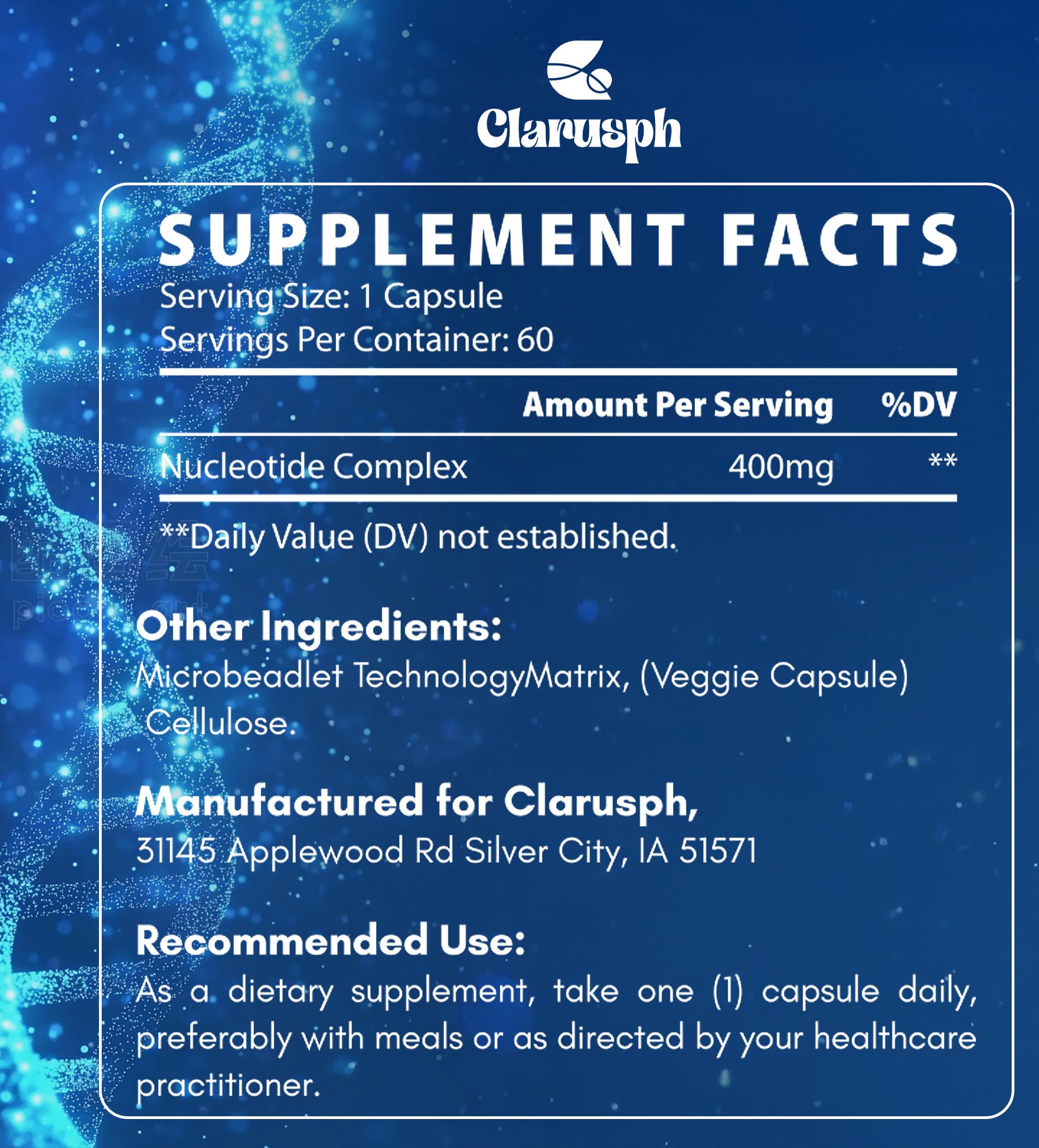 Clarusph Immunity* Supplement, Immune* Nucleotide Complex Blend 400mg Including AMP, CMP, GMP, UMP, Nucleo Immune*, 120 Capsules Clarusph buy supplements canada