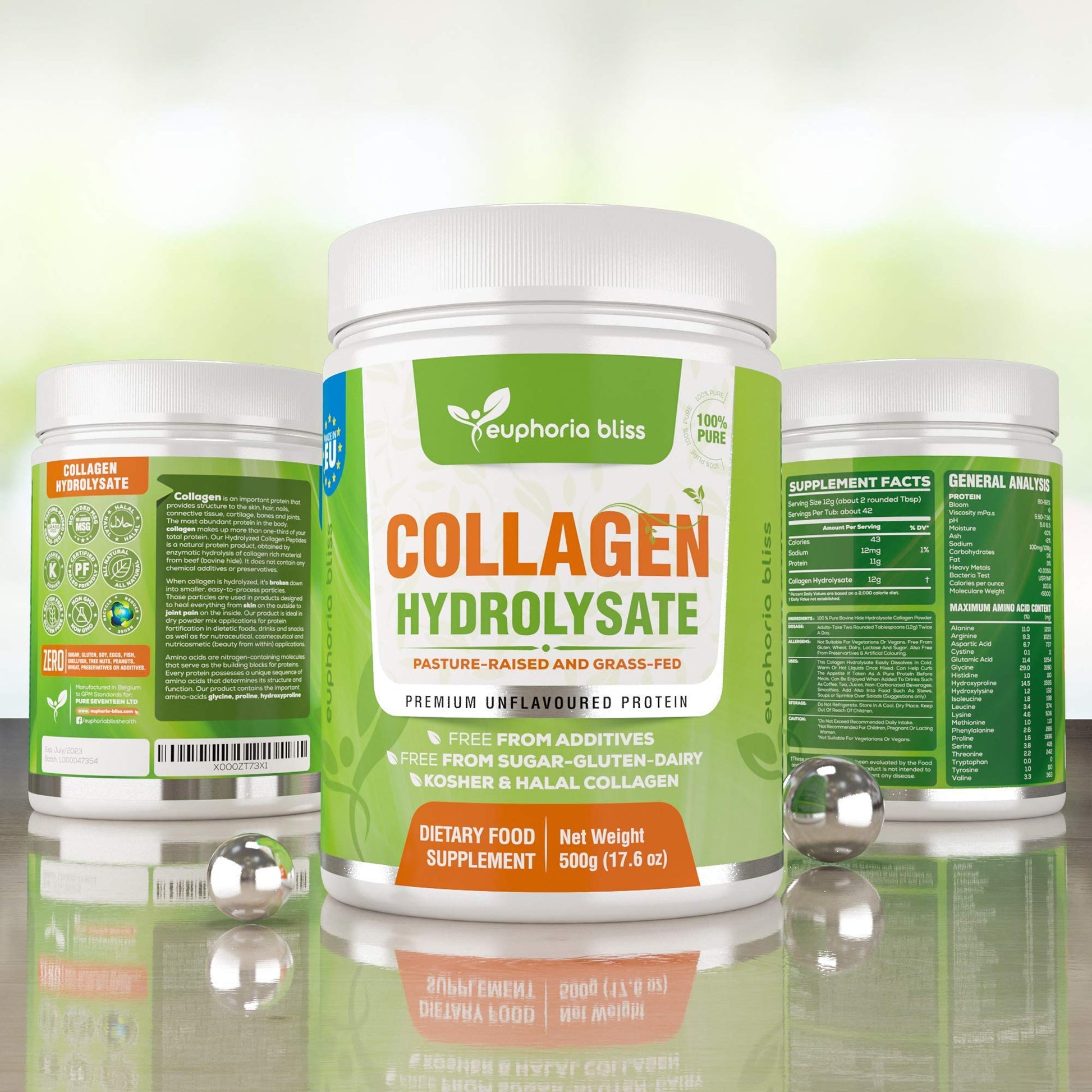 Premium Collagen Powder 500g Unflavoured High Grade Hydrolysed Collagen Joints, Bones, Gut, Wrinkles, Hair, Skin, Nails, Pain, Injury, Sleep, Fitness, Keto Euphoria Bliss buy supplements canada