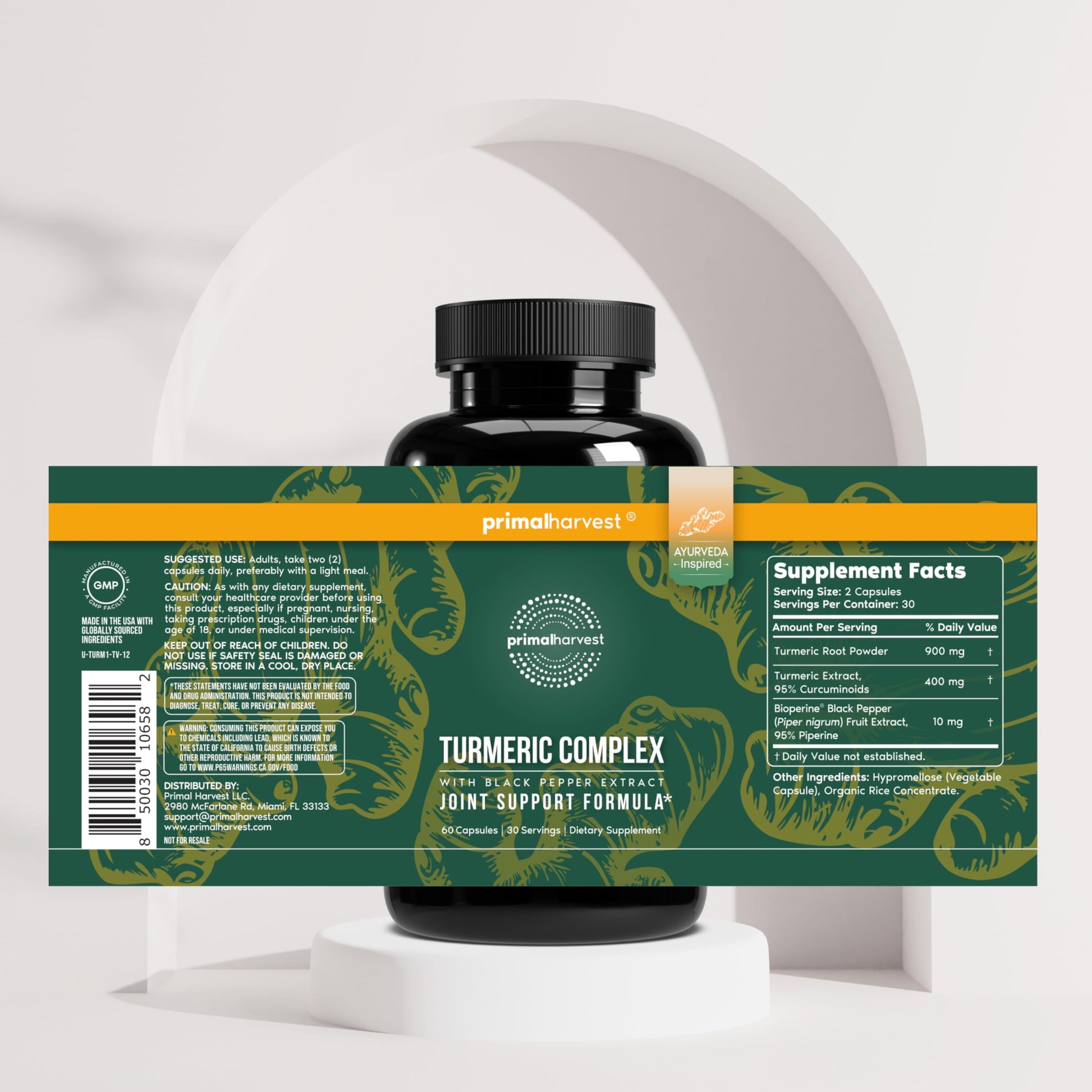 Primal Harvest 1 Pack, Primal Turmeric Complex w/Black Pepper Extract, Joint and Mobility Support Turmeric Supplement for Women & Men, 60 Capsules Primal Harvest buy supplements canada