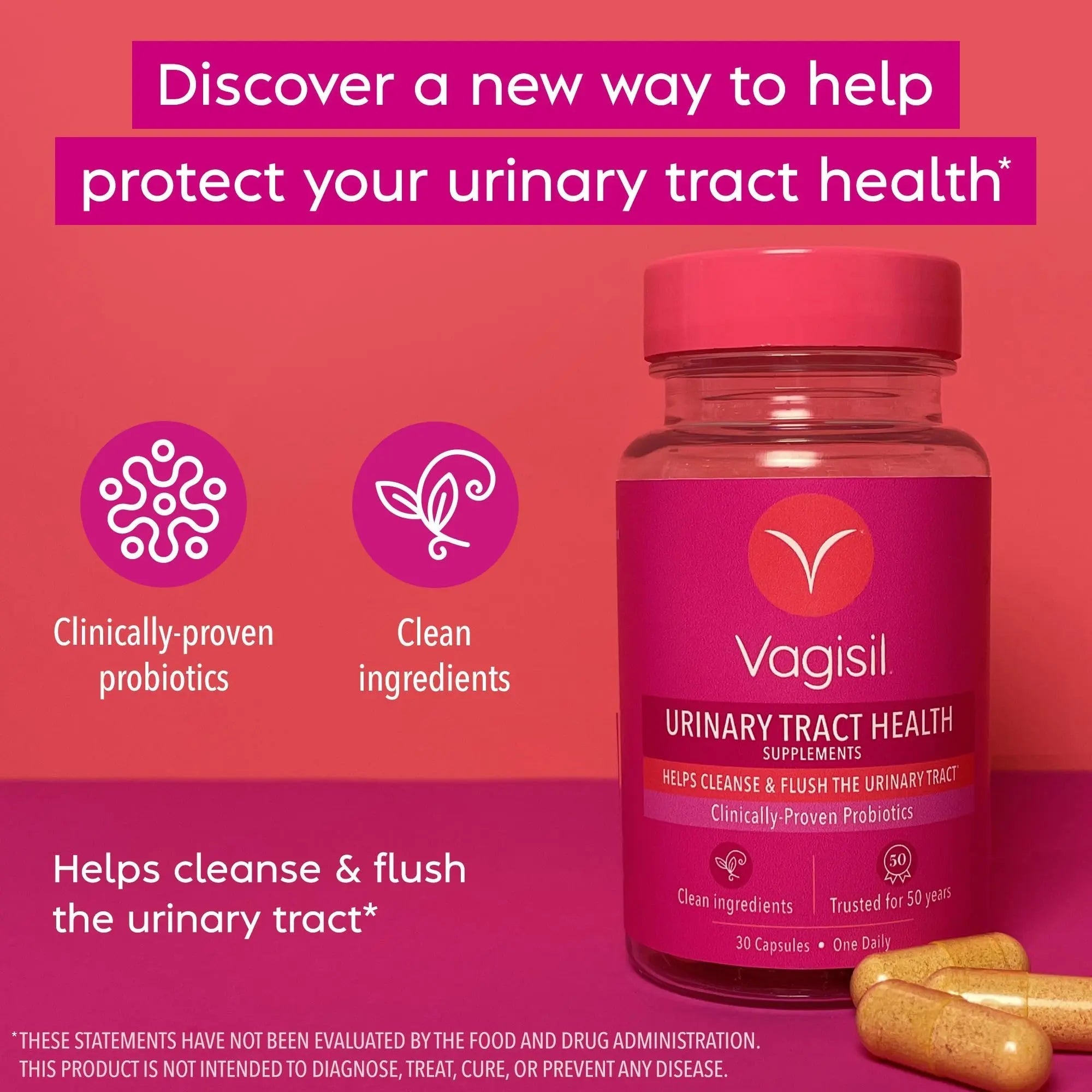 Vagisil Urinary Tract Health Supplements, Clinically-Proven Probiotics, Protects Urinary Tract Health, Clean Ingredients, Helps Cleanse and Flush UTI-Causing Bacteria, 1 Capsule Daily, 30 Capsules Vagisil buy supplements canada