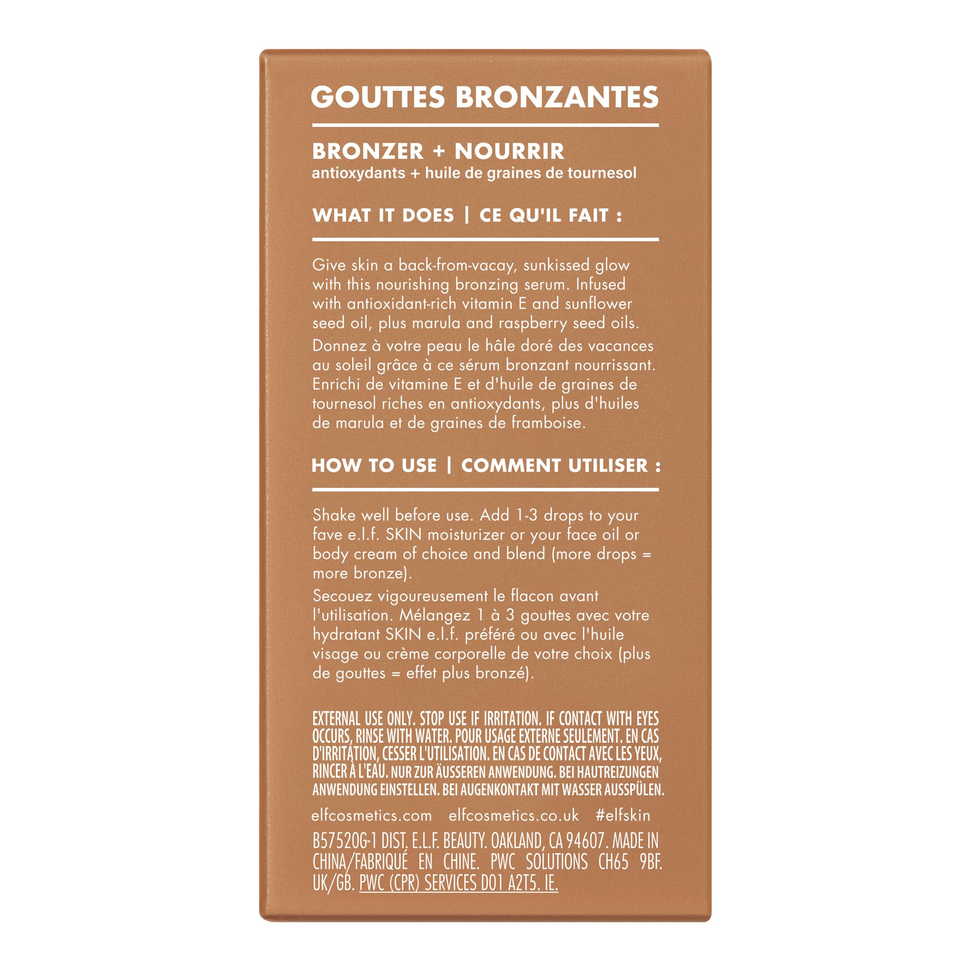 e.l.f. SKIN Bronzing Drops, Liquid Bronzer For Face & Skin, Creates A Sun-Kissed Glow, Infused With Vitamin E, Vegan & Cruelty-Free, Pure Gold e.l.f. buy supplements canada