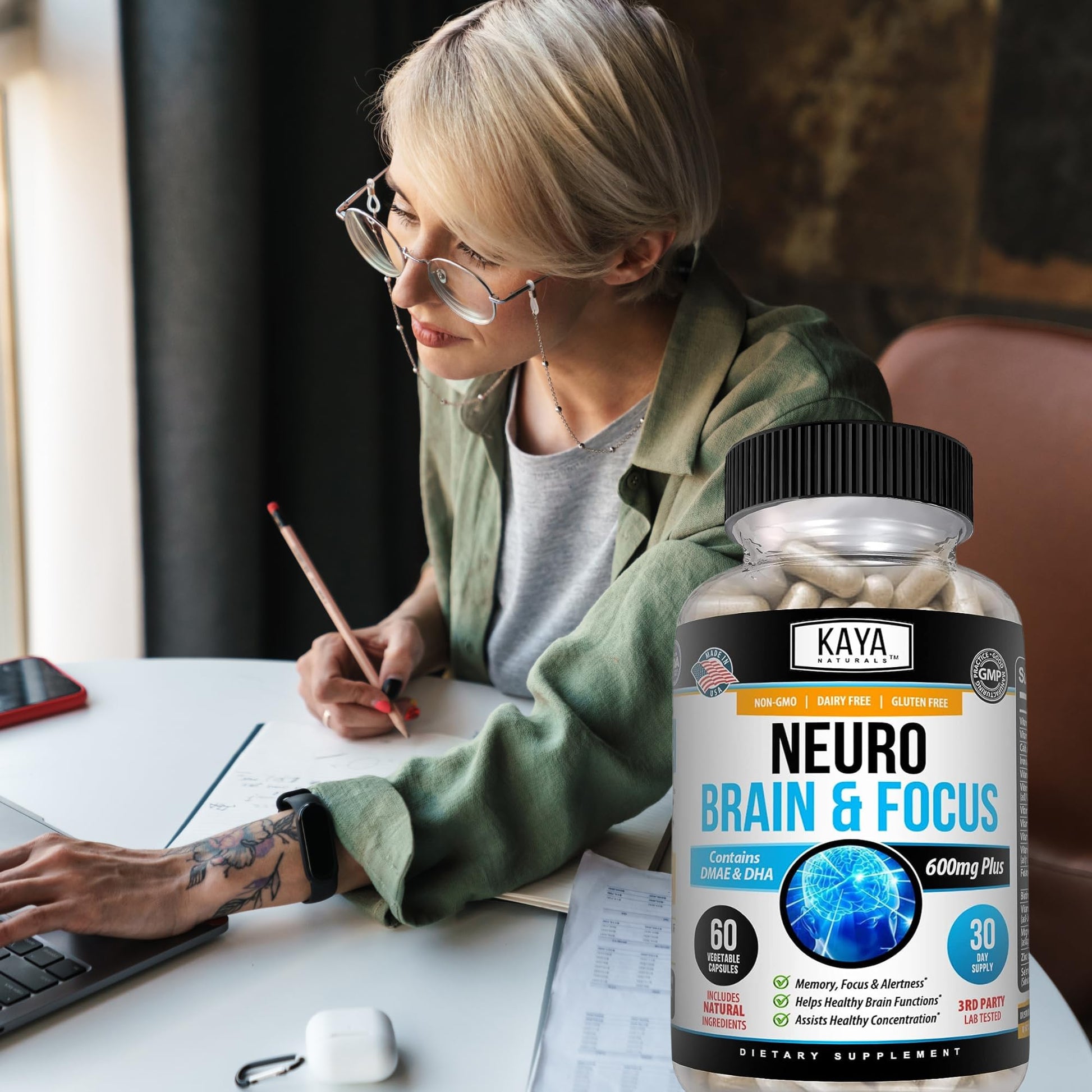 Kaya Naturals - Neuro Brain for Memory & Focus - Nootropic Energy Capsule - Nootropic Brain Support Supplement - Focus & Concentration & Learning Accuracy - Cognitive Function - 60 Count Kaya Naturals buy supplements canada