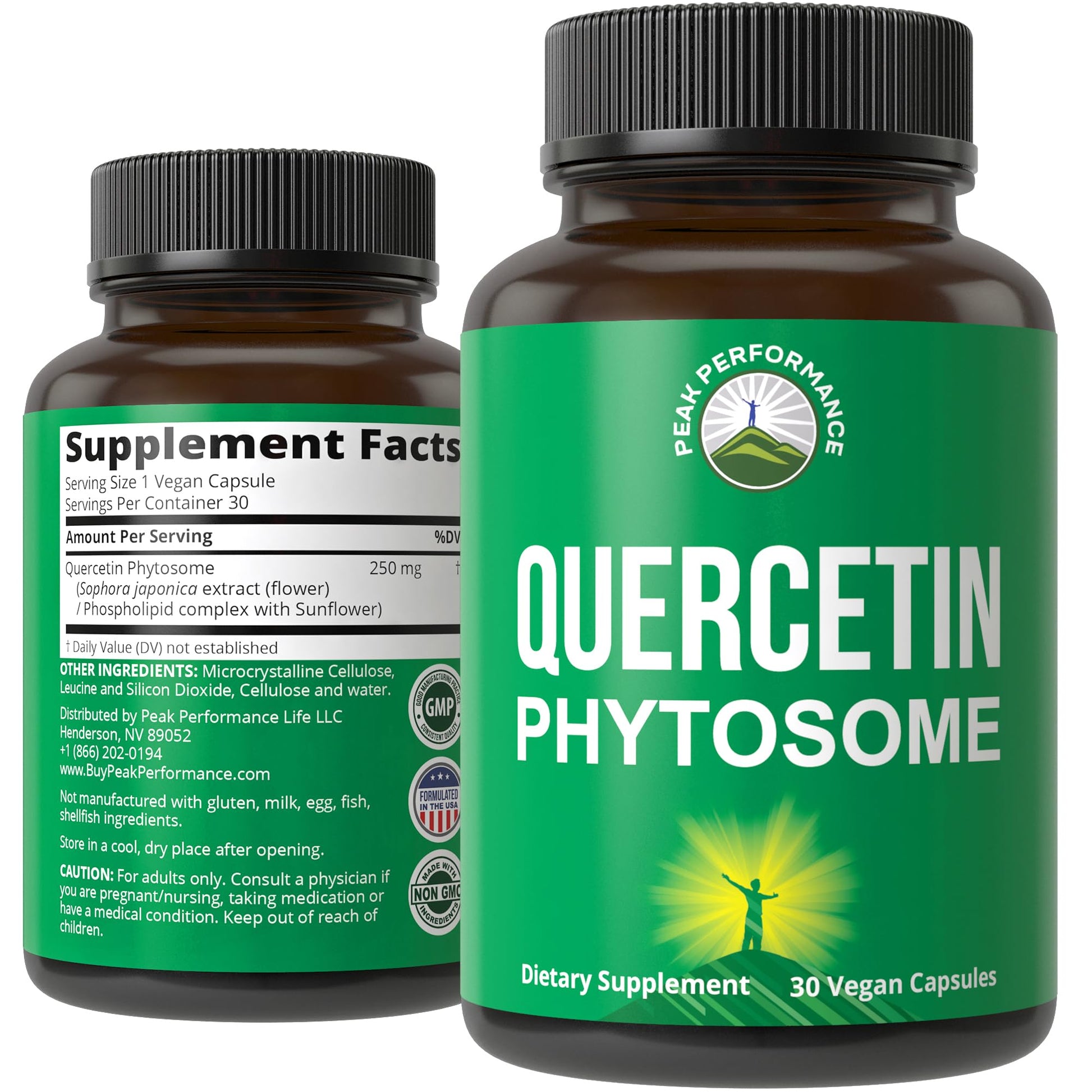 Peak Performance Ultra Pure Quercetin Phytosome Vegan Capsules - Rich Sophora Japonica Extract for Max Absorption Now. Quercetin 250mg Supplement Capsules. Made in USA Peak Performance buy supplements canada