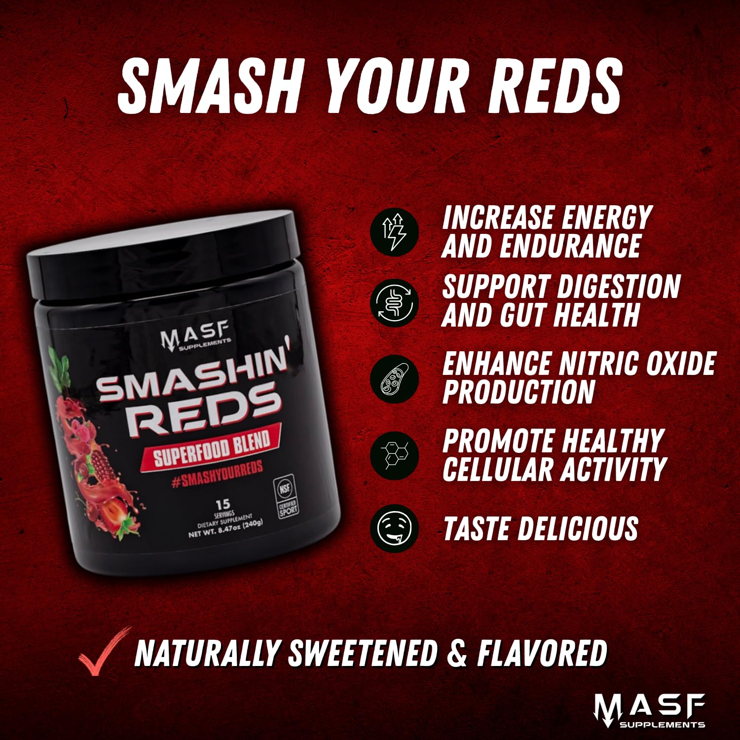 MASF Smashin' Reds Organic Superfood Supplements - 15 Servings - NSF Sport, Super Reds for Digestive Health, Energy, Endurance, Beet Root, Maca, Turmeric, Ginger, Acai, Nitric Oxide Production MASF buy supplements canada