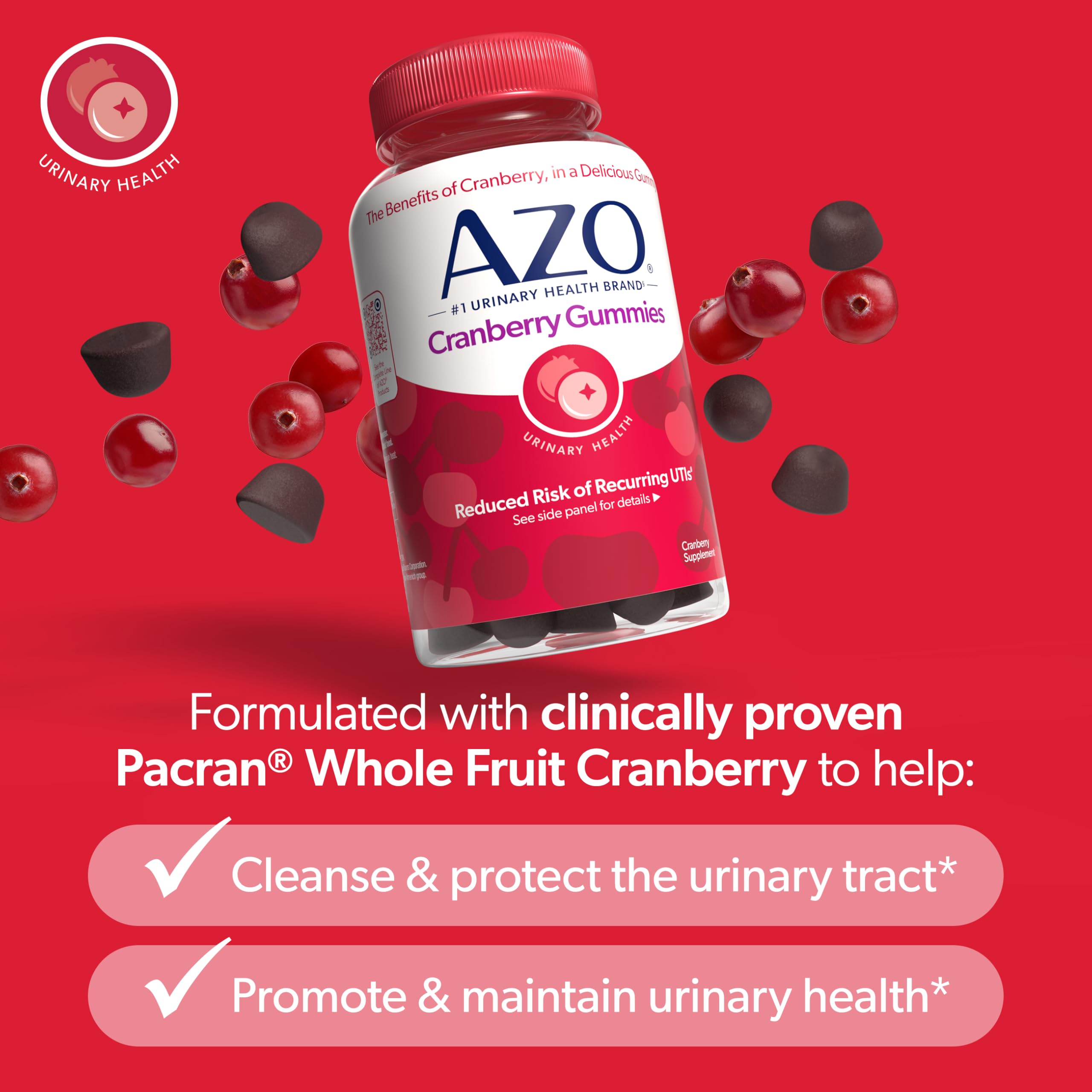 AZO Cranberry Urinary Tract Health Gummies Dietary Supplement, 2 Gummies = 1 Glass of Cranberry Juice, Helps Cleanse & Protect AZO buy supplements canada