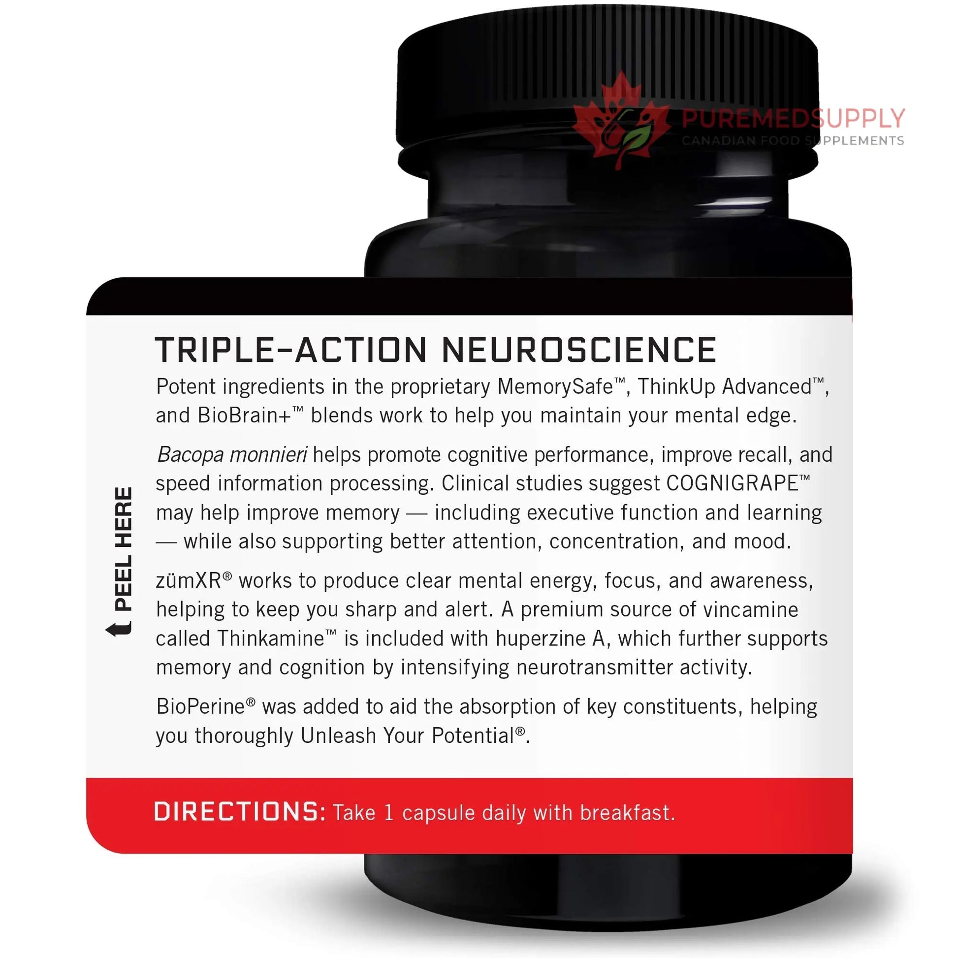 Force Factor Forebrain Nootropic Brain Supplement with Caffeine Bacopa and Huperzine A Capsules 3Pack, White, 90 Count Force Factor buy supplements canada