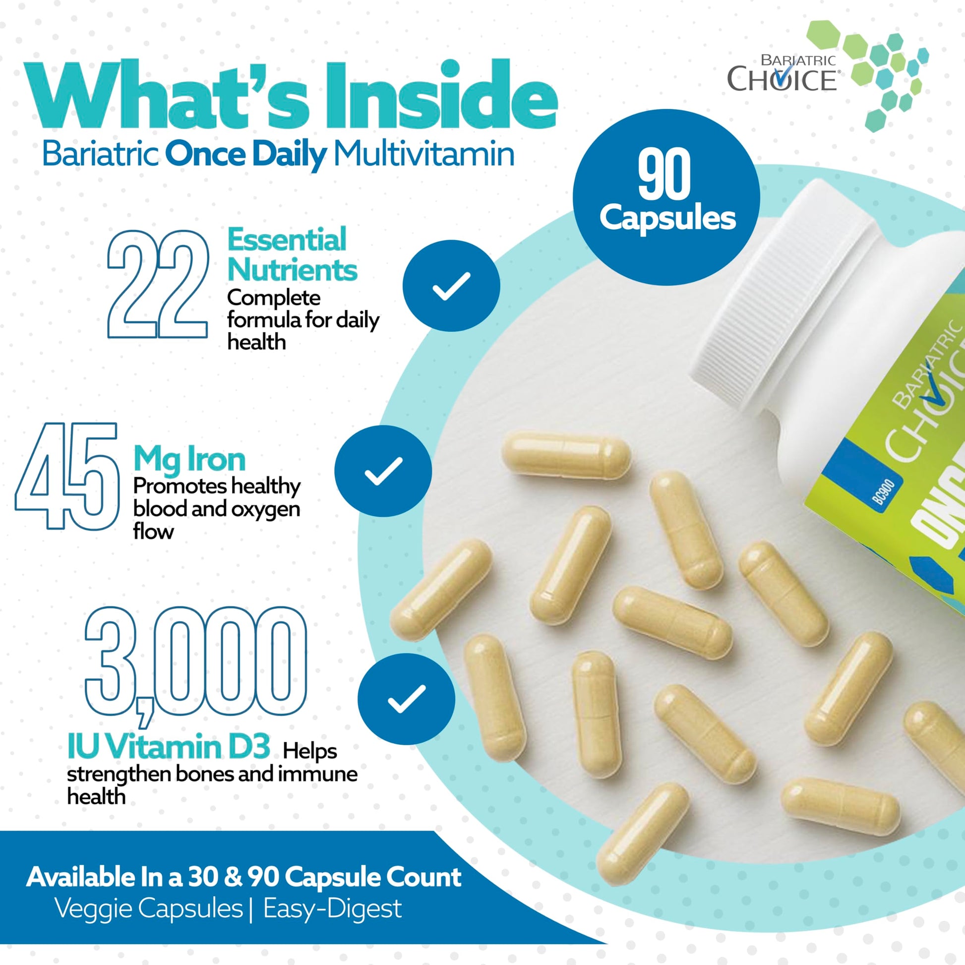 Bariatric Choice Once-Daily Bariatric Multivitamin with 45 mg of Iron | Easy to Swallow Capsule | Vitamin for Bariatric Surgery Patients Bariatric Choice buy supplements canada