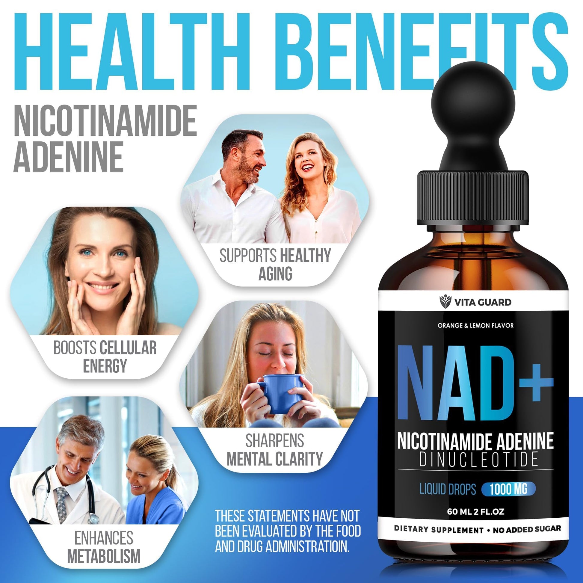 Vita Guard Pure NAD+ Supplements 1000mg Liquid Drops for Women & Man | Nicotinamide Adenine Similar to Nicotinamide Riboside NAD Plus Boosting Supplement - Natural Lemon & Orange Flavor Vita Guard buy supplements canada