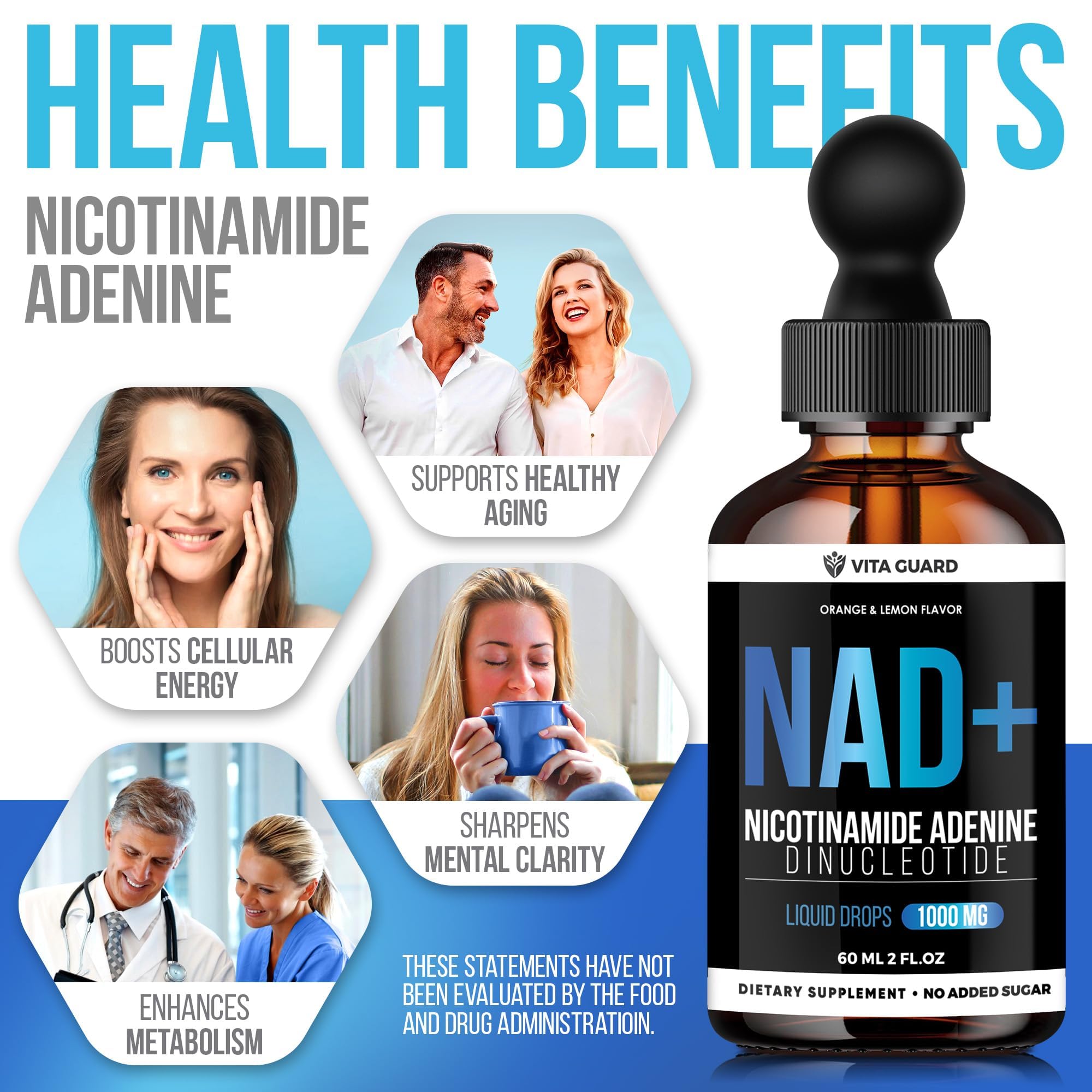Vita Guard Pure NAD+ Supplements 1000mg Liquid Drops for Women & Man | Nicotinamide Adenine Similar to Nicotinamide Riboside NAD Plus Boosting Supplement - Natural Lemon & Orange Flavor Vita Guard buy supplements canada