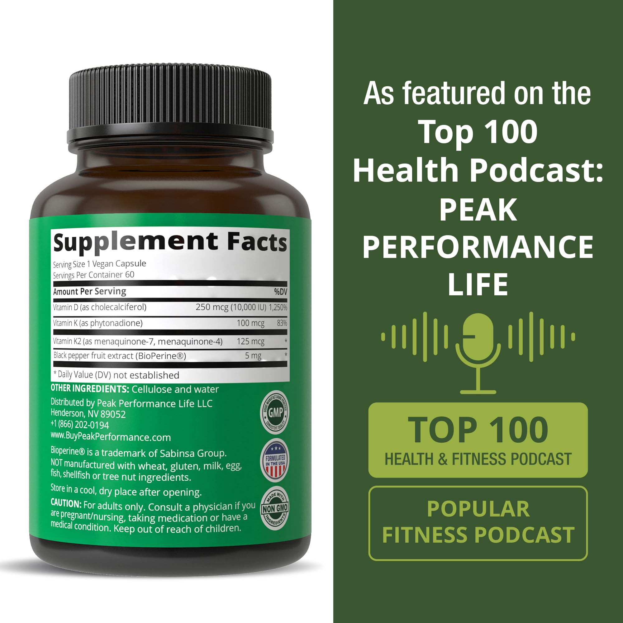 Peak Performance Advanced Vitamin D 10000 IU with All 3 Types of Vitamin K - 10,000 Vitamin D3 and Vitamin K2, K1, MK-7 (MK7), MK4 Capsules Supplement - 60 Small and Easy to Swallow Pills Peak Performance buy supplements canada
