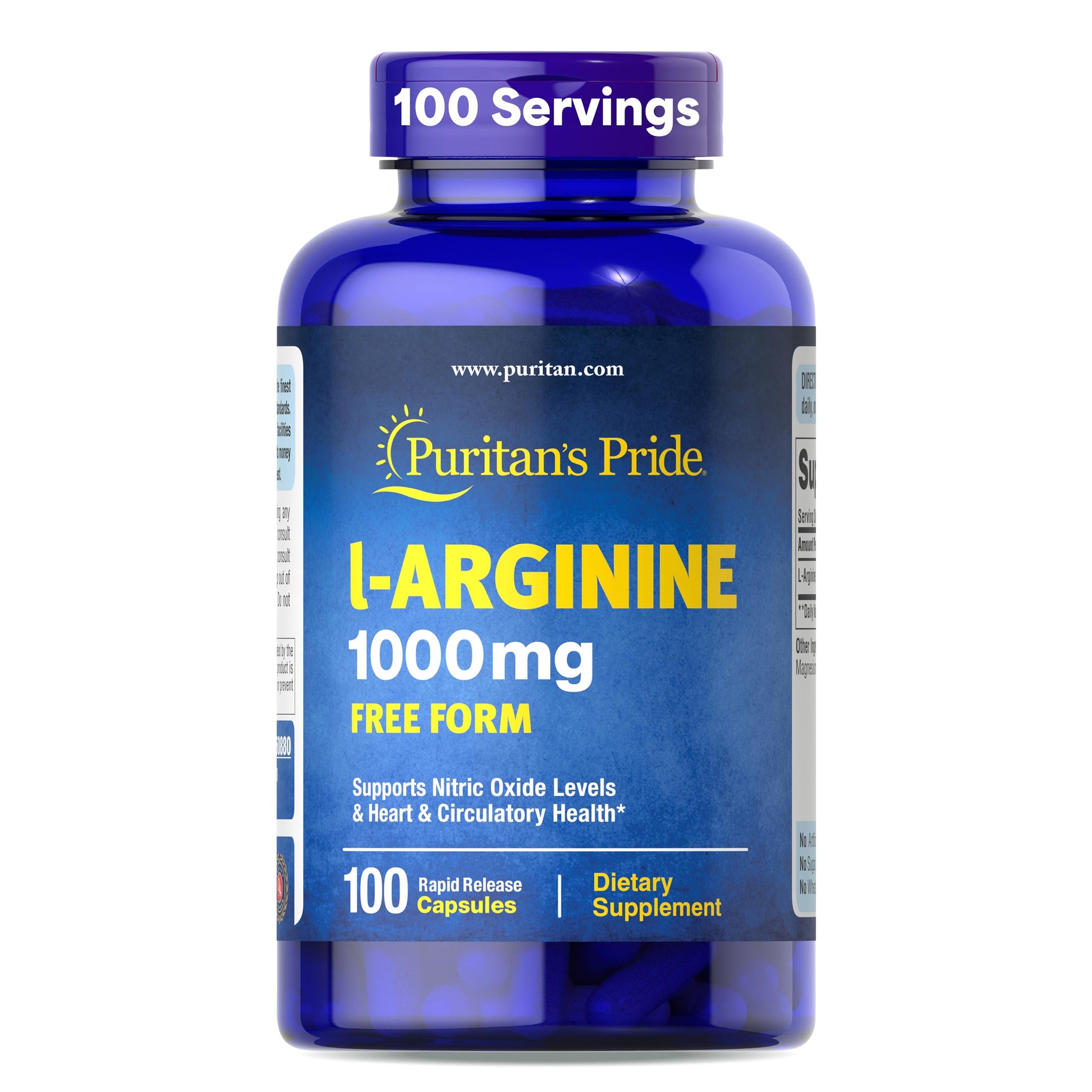 Puritan's Pride L-Arinine 1000mg, Dietary Supplement Supports Nitric Oxide Levels and Heart and Circulatory Heath, 100 Day Supply, 100 Tablets Puritan's Pride buy supplements canada