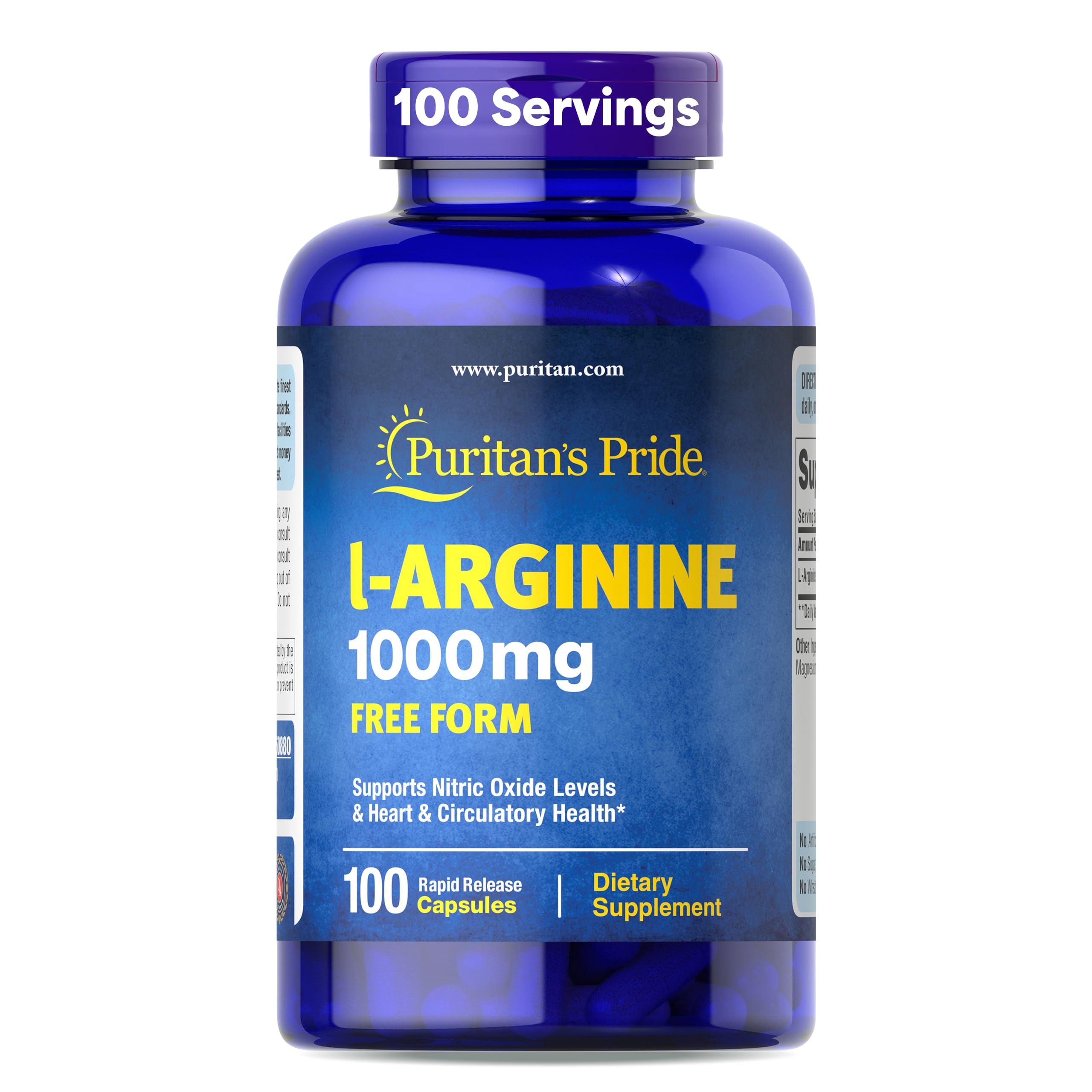 Puritan's Pride L-Arinine 1000mg, Dietary Supplement Supports Nitric Oxide Levels and Heart and Circulatory Heath, 100 Day Supply, 100 Tablets Puritan's Pride buy supplements canada