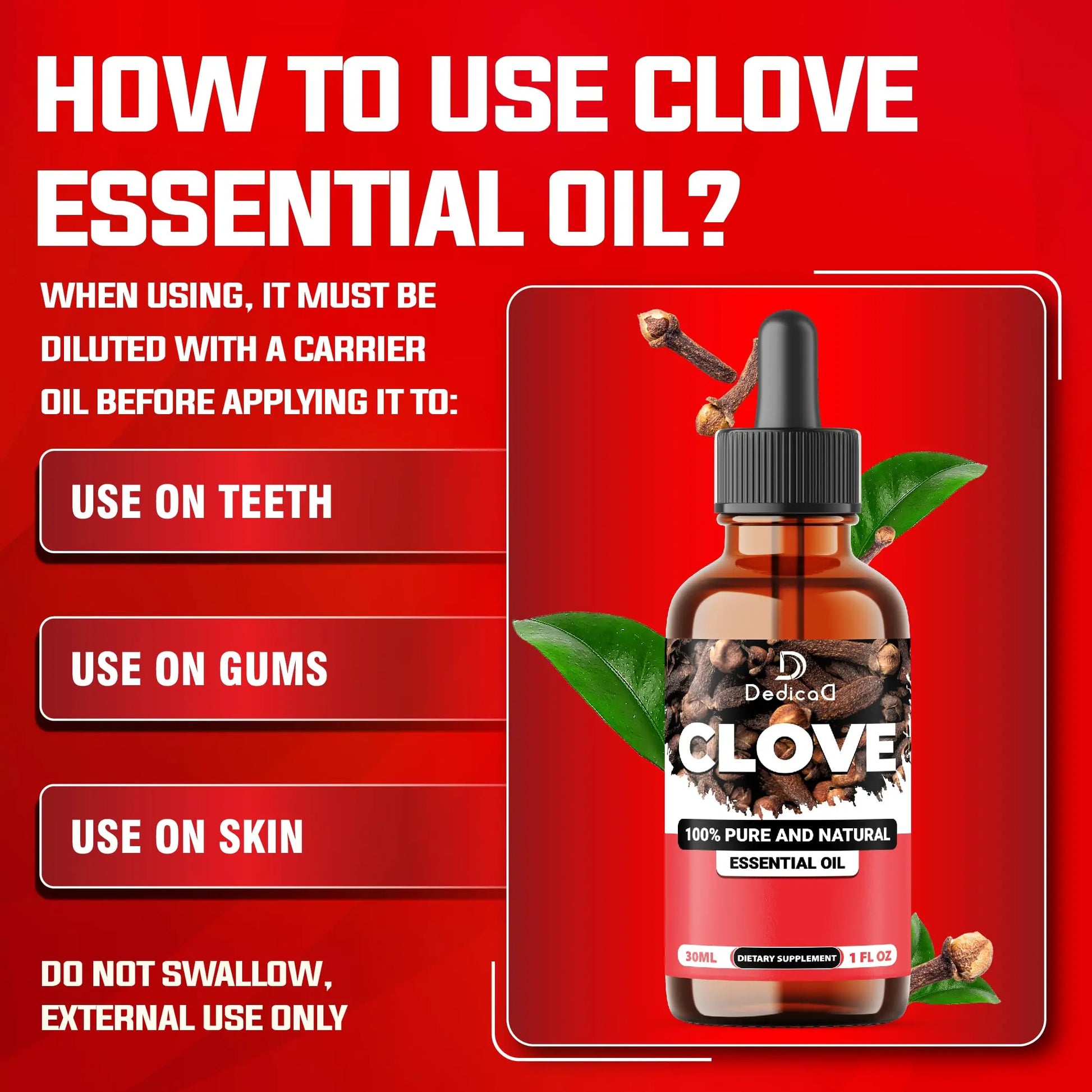 DEDICAD - 1 FL Oz - 30ml - Clove Essential Oil Supplement – for Toothache, Oral Care, Skin & Hair – Clove Oil Organic DEDICAD buy supplements canada