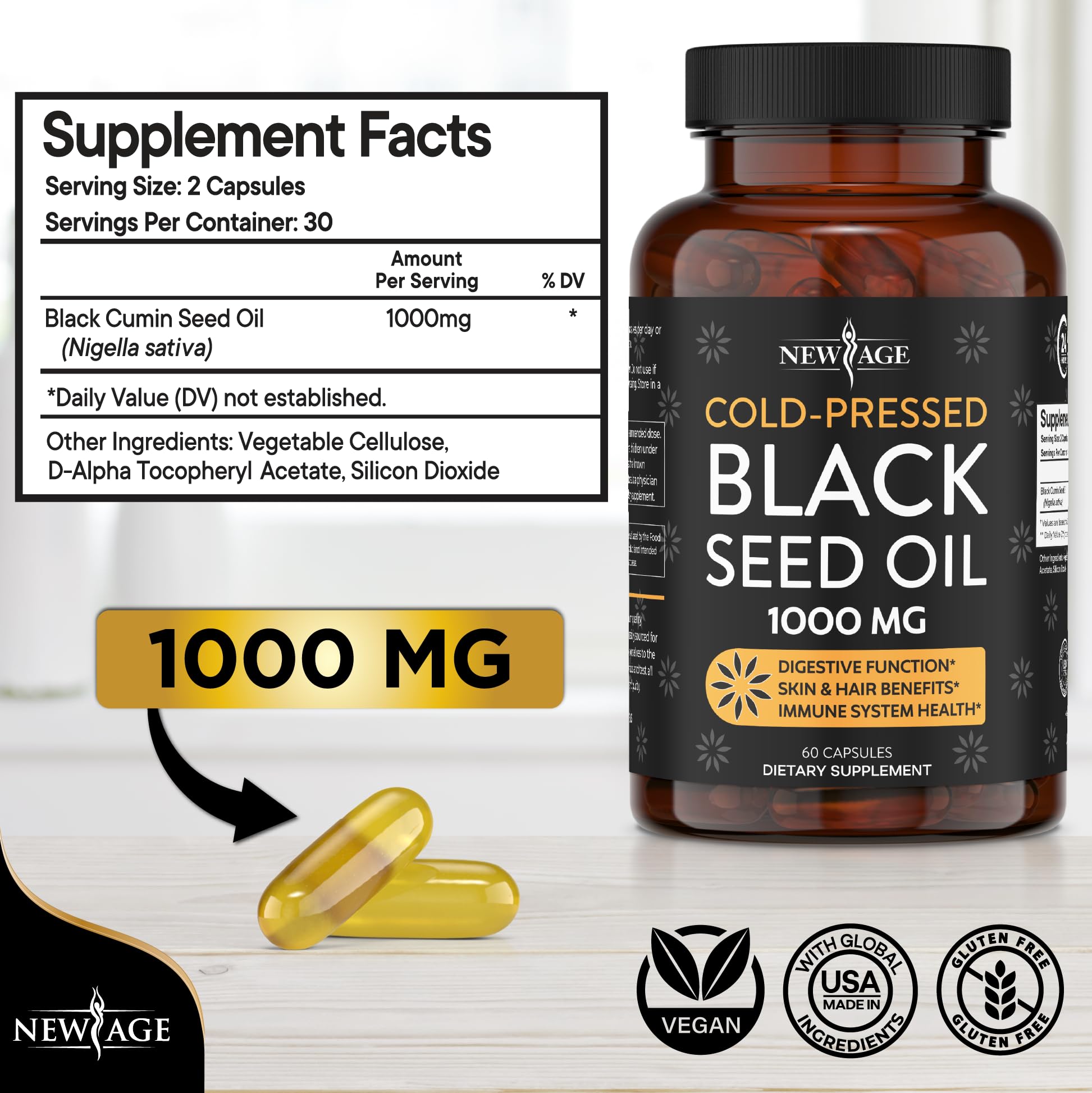 Black Seed Oil Softgel Capsules - Premium Cold-Pressed Nigella Sativa Producing Pure NEW AGE buy supplements canada