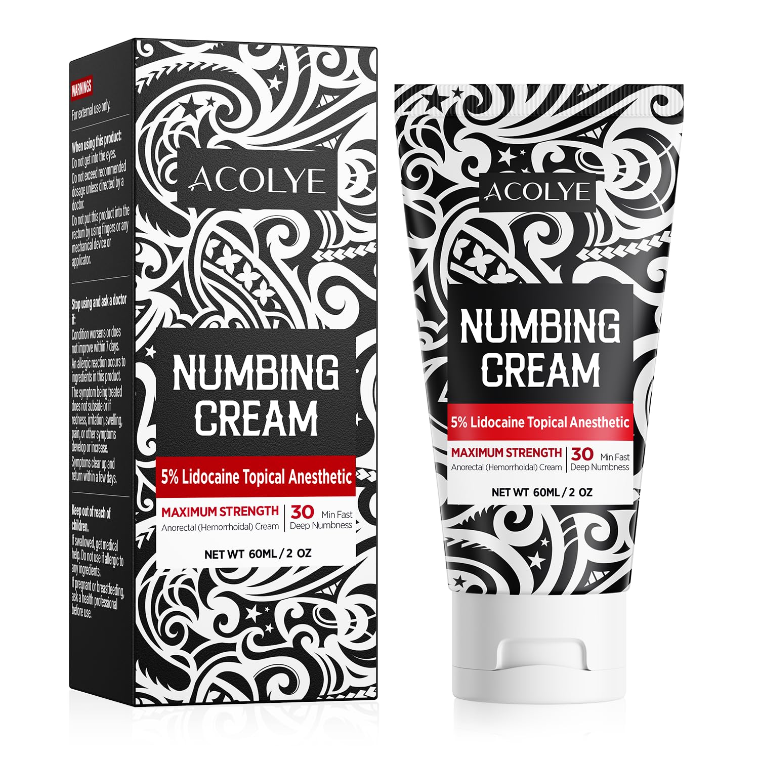 Acolye Numbing Cream Maximum Strength : 5% Lidocaine Topical Anesthetic - Extra Strength 5X Numbing with Menthol Arnica and Emu Oi (2 Fl Oz, Mint Flavor) Acolye buy supplements canada